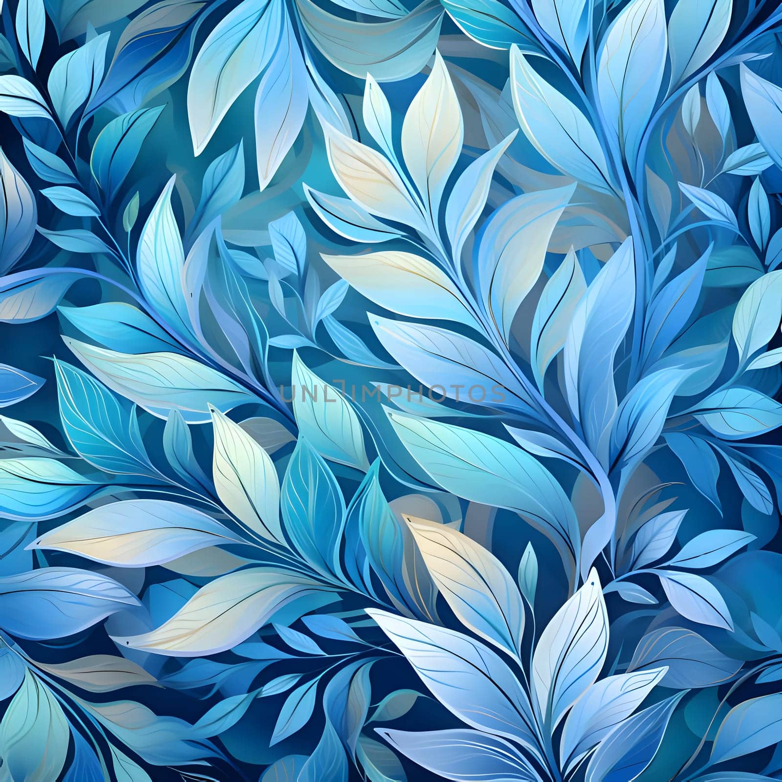 Seamless pattern with blue leaves on blue background. Vector illustration. by ThemesS