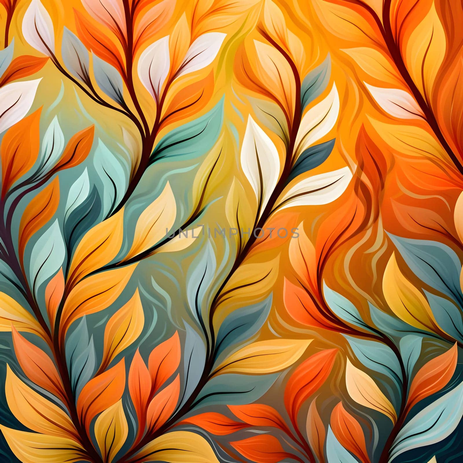 Seamless background pattern. Abstract leaves pattern. Vector illustration. by ThemesS