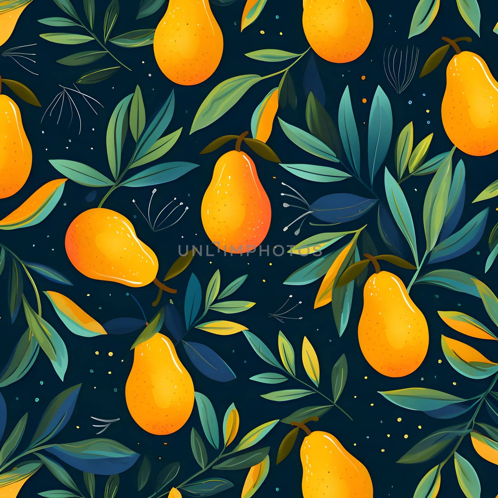 Seamless pattern with pears and leaves. Vector illustration. by ThemesS