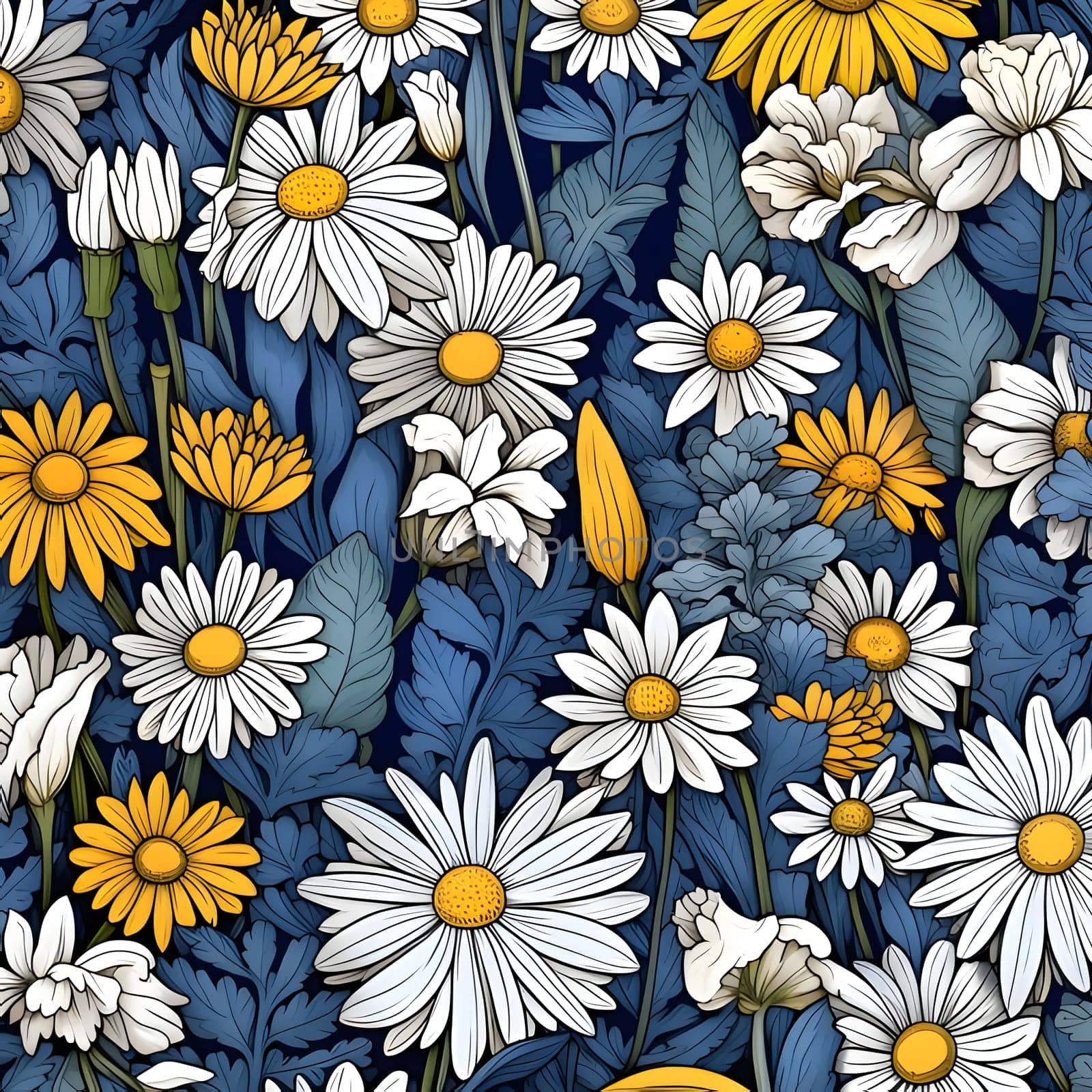 Seamless pattern with chamomile flowers. Vector illustration by ThemesS