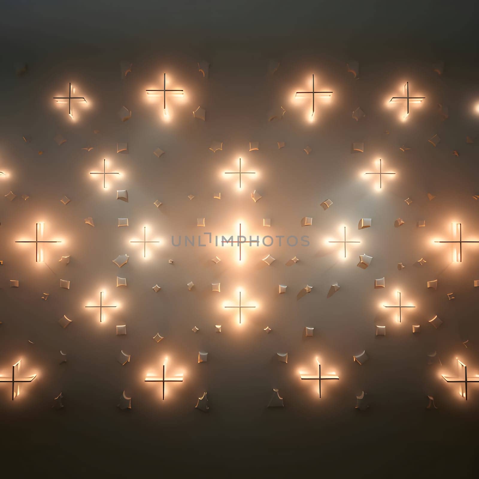 Patterns and banners backgrounds: Glowing christian cross on dark background. 3D illustration.
