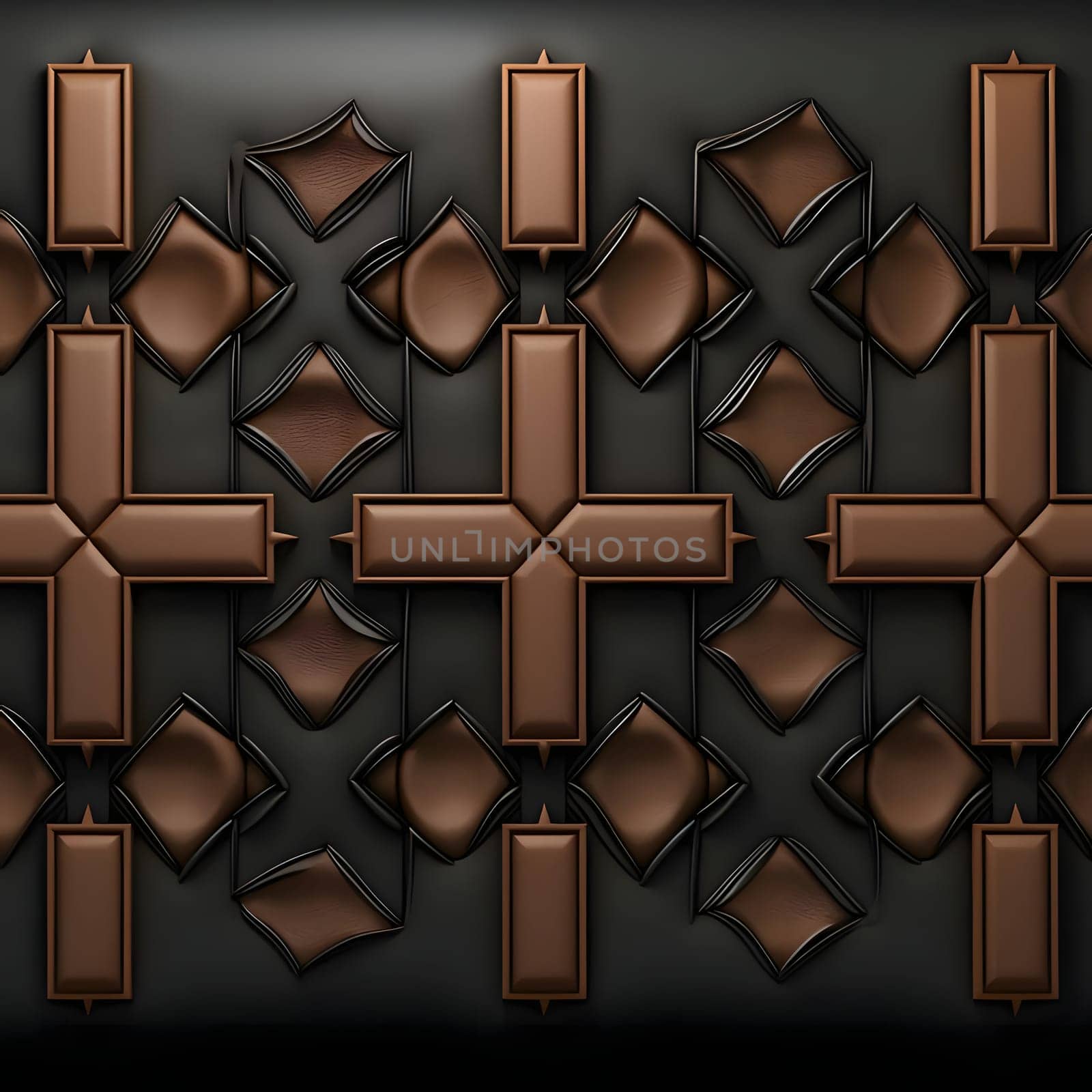 Patterns and banners backgrounds: 3D render of metal background with embossed pattern on leather