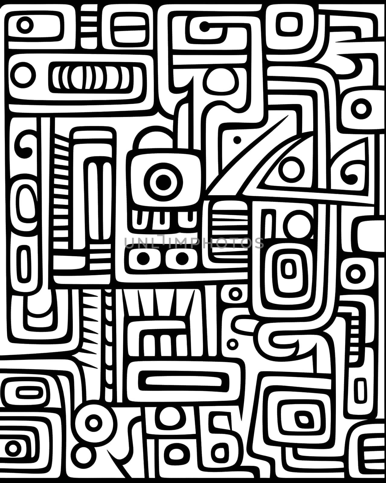 Patterns and banners backgrounds: Hand drawn doodle tribal seamless pattern. Black and white vector illustration.