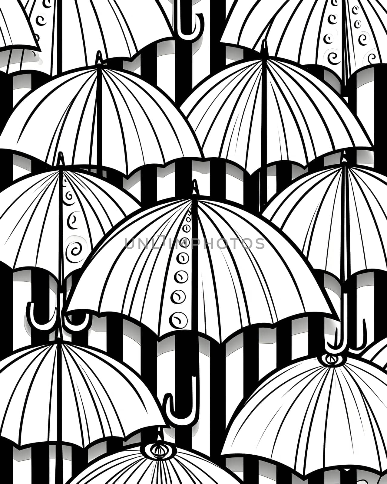 Patterns and banners backgrounds: Black and white seamless pattern with umbrellas. Vector illustration.