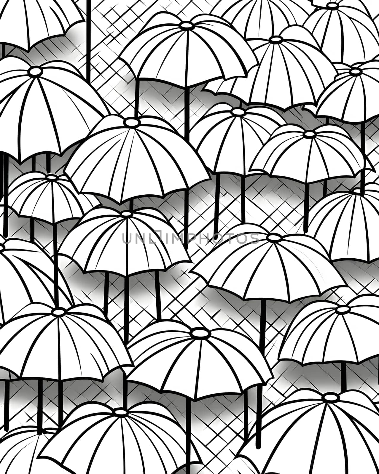 Patterns and banners backgrounds: Seamless pattern with umbrellas. Black and white background.