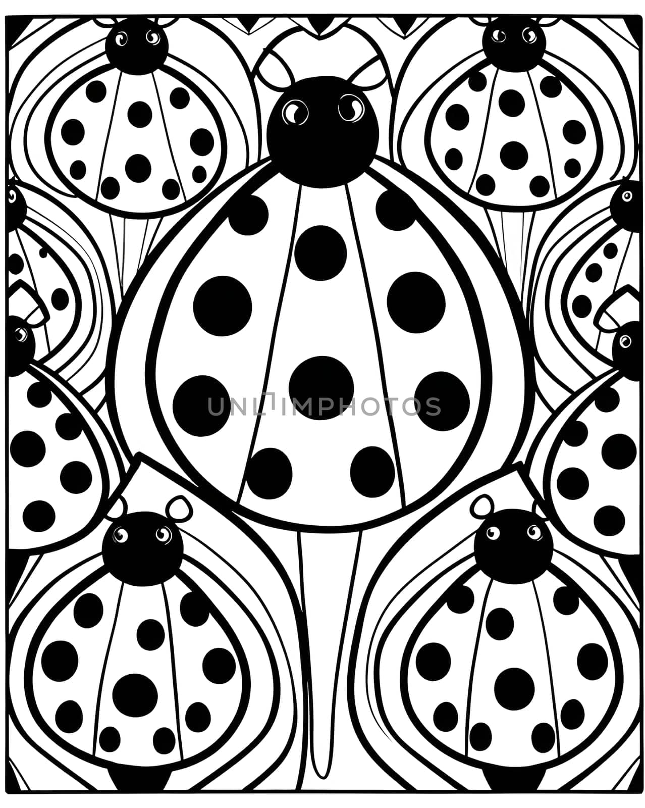 Black and white pattern with ladybugs. Vector illustration for coloring book. by ThemesS