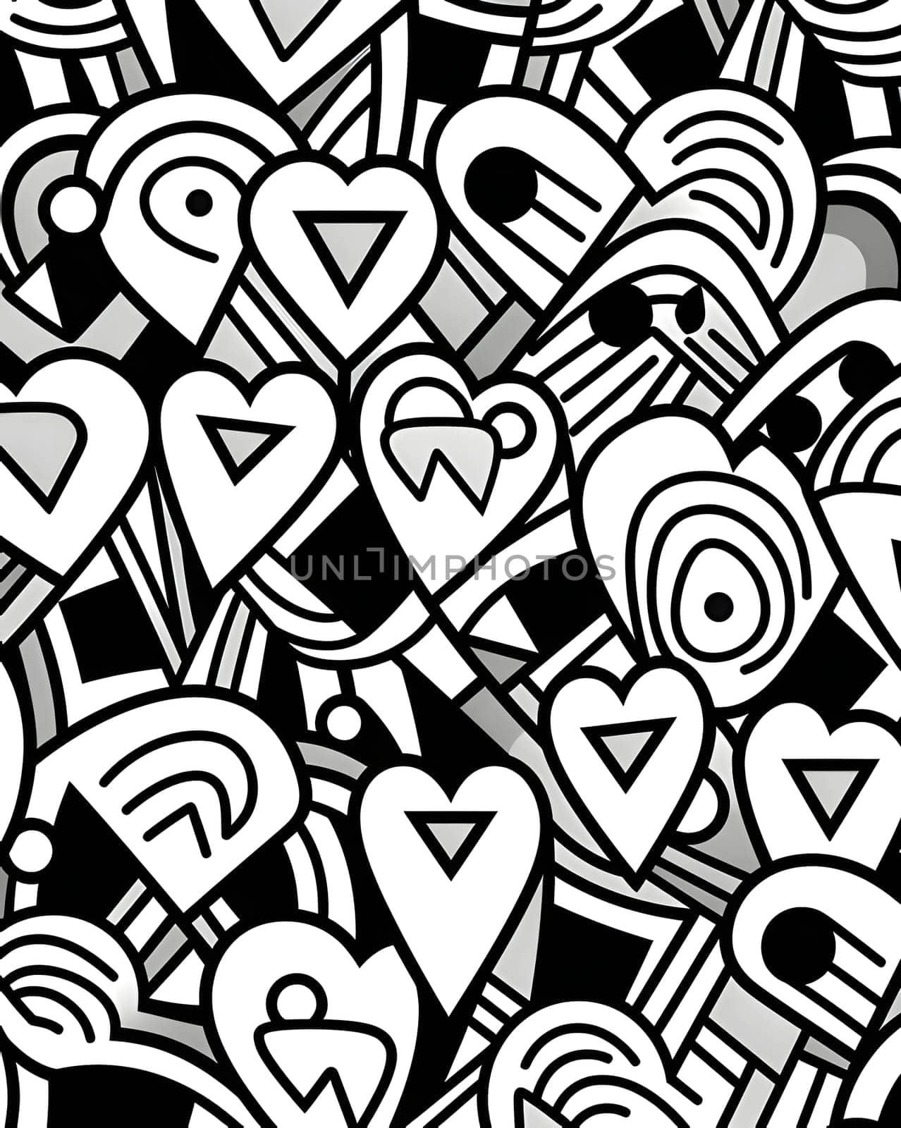 Black and white doodle hearts seamless pattern. Vector illustration. by ThemesS