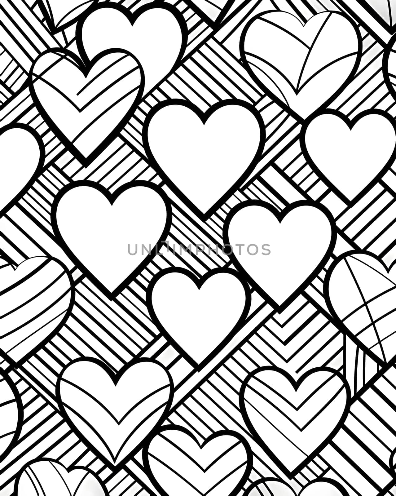 Black and white hearts seamless pattern. Valentine's day background. Vector illustration. by ThemesS