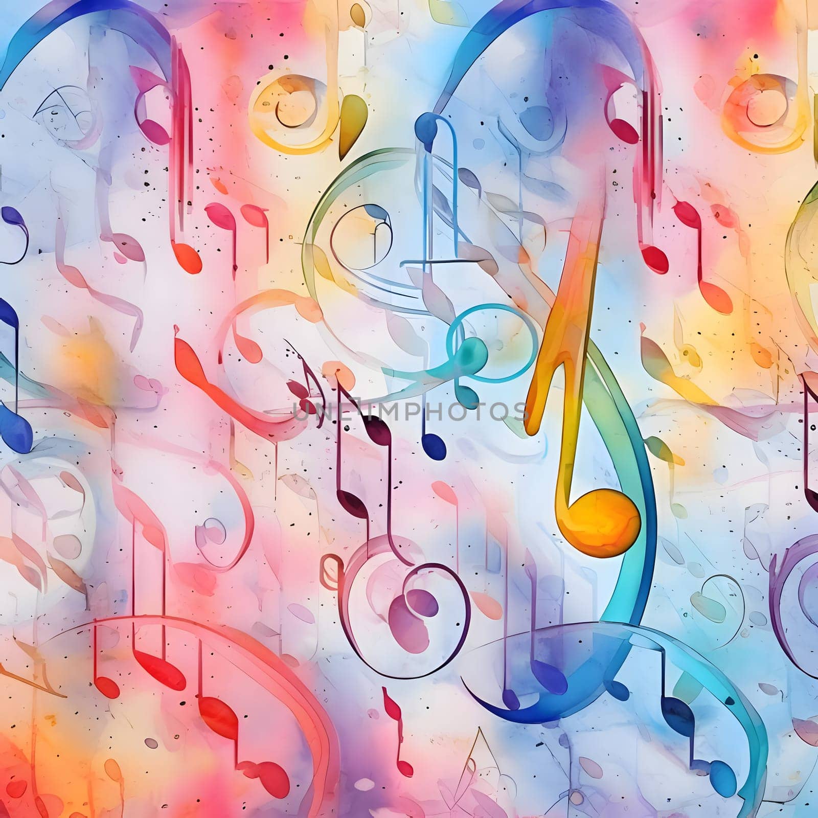 Seamless music background with musical notes. Watercolor illustration. by ThemesS