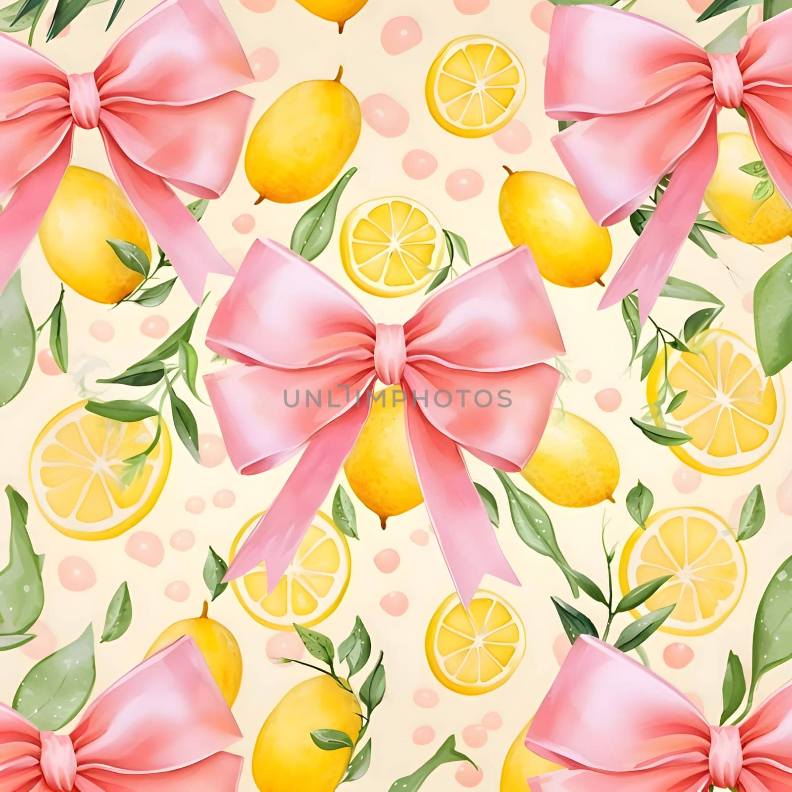 Patterns and banners backgrounds: Seamless pattern with lemons and bow. Vector illustration.