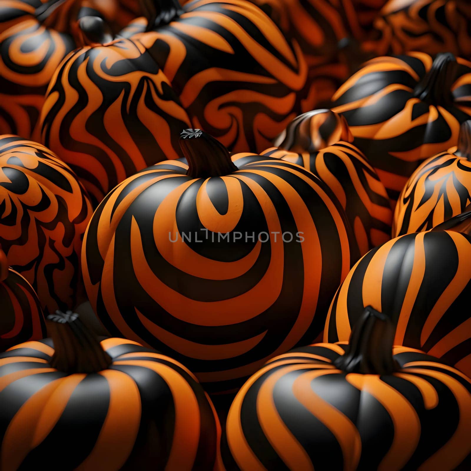 Halloween pumpkins background with orange and black stripes. 3d render by ThemesS