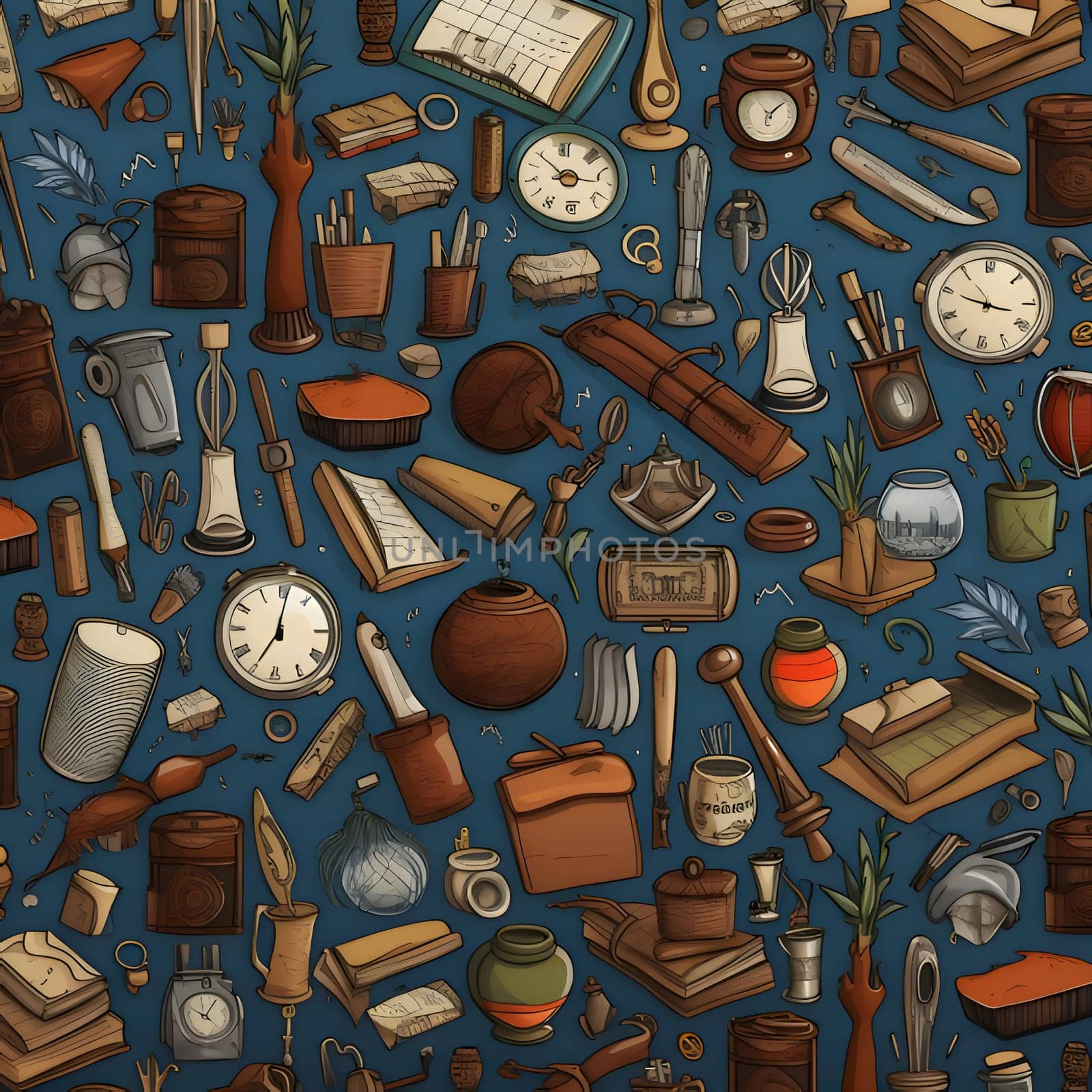Seamless pattern with hand drawn doodle Antique objects. by ThemesS