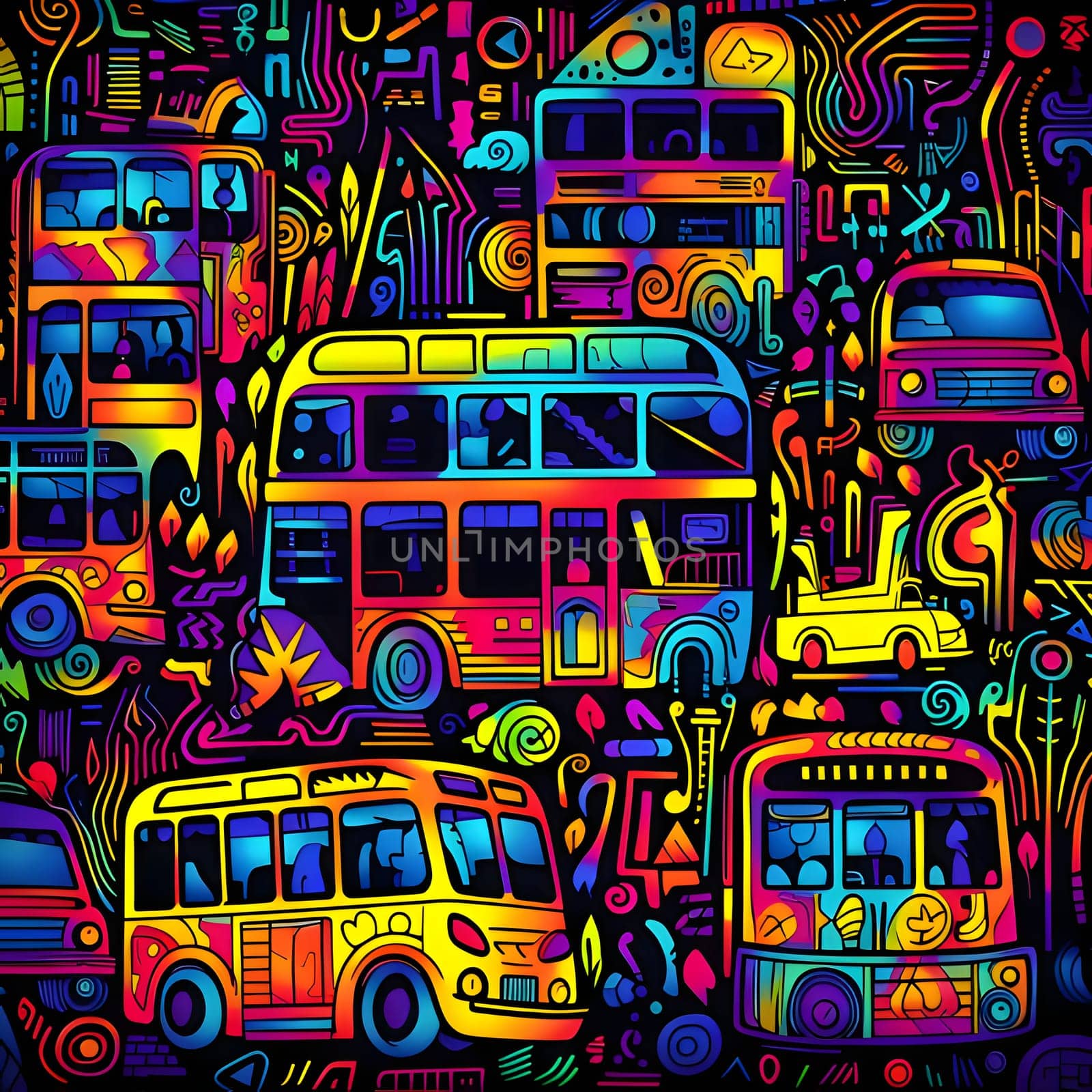 City bus seamless pattern. Hand drawn vector illustration in cartoon style. by ThemesS