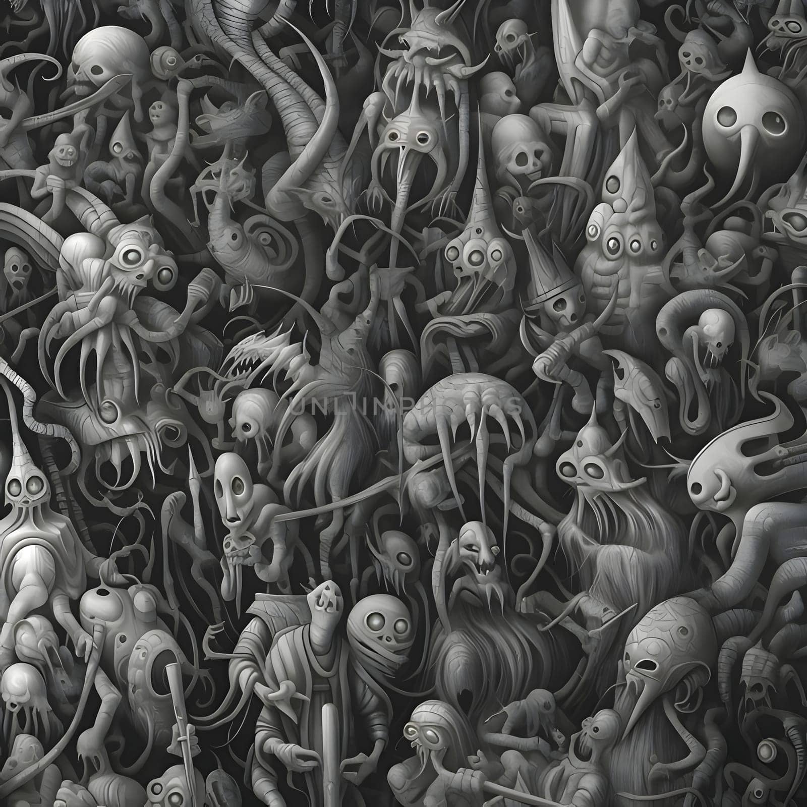 Seamless pattern with funny alien monsters. 3D illustration. by ThemesS