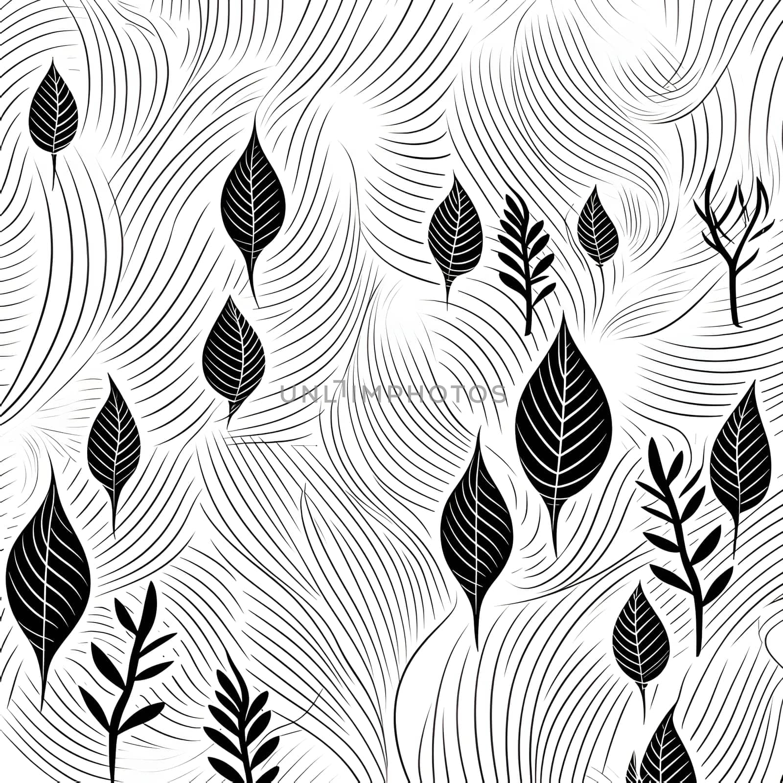 Patterns and banners backgrounds: Seamless pattern with leaves. Black and white vector illustration.