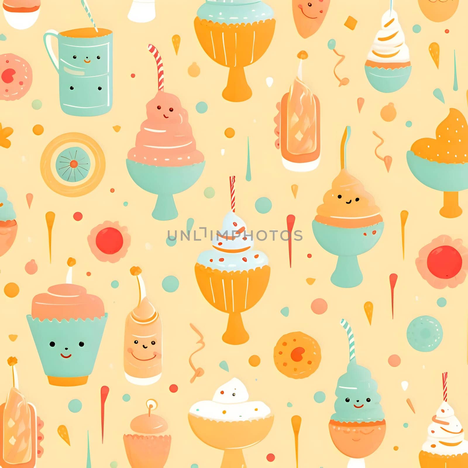 Seamless pattern with ice cream and cupcakes. Vector illustration. by ThemesS