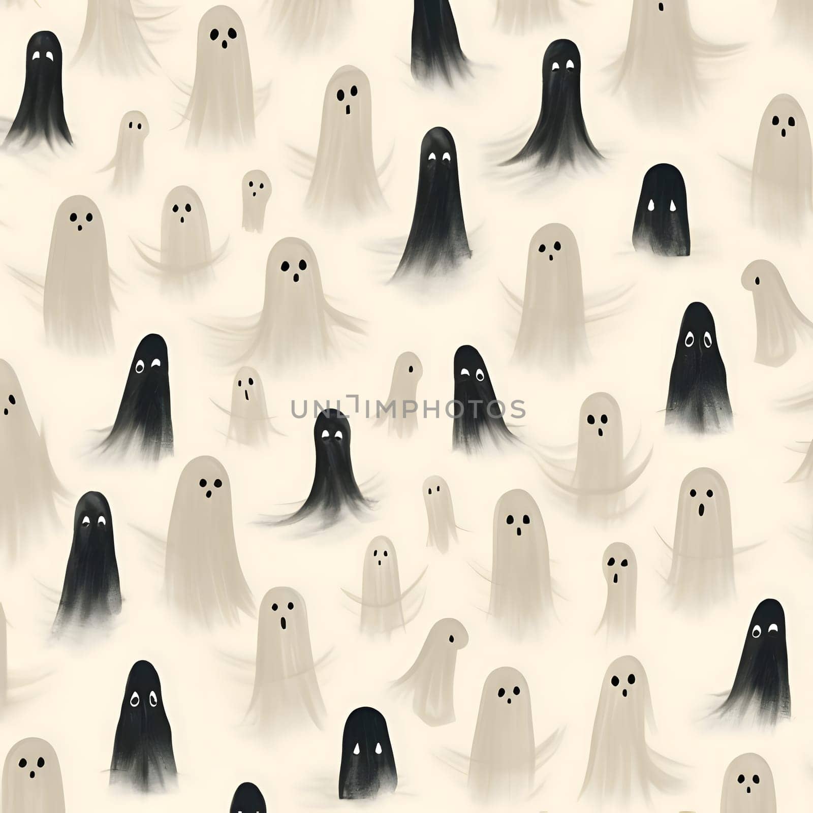 Seamless pattern with cute ghosts. Hand drawn vector illustration. by ThemesS