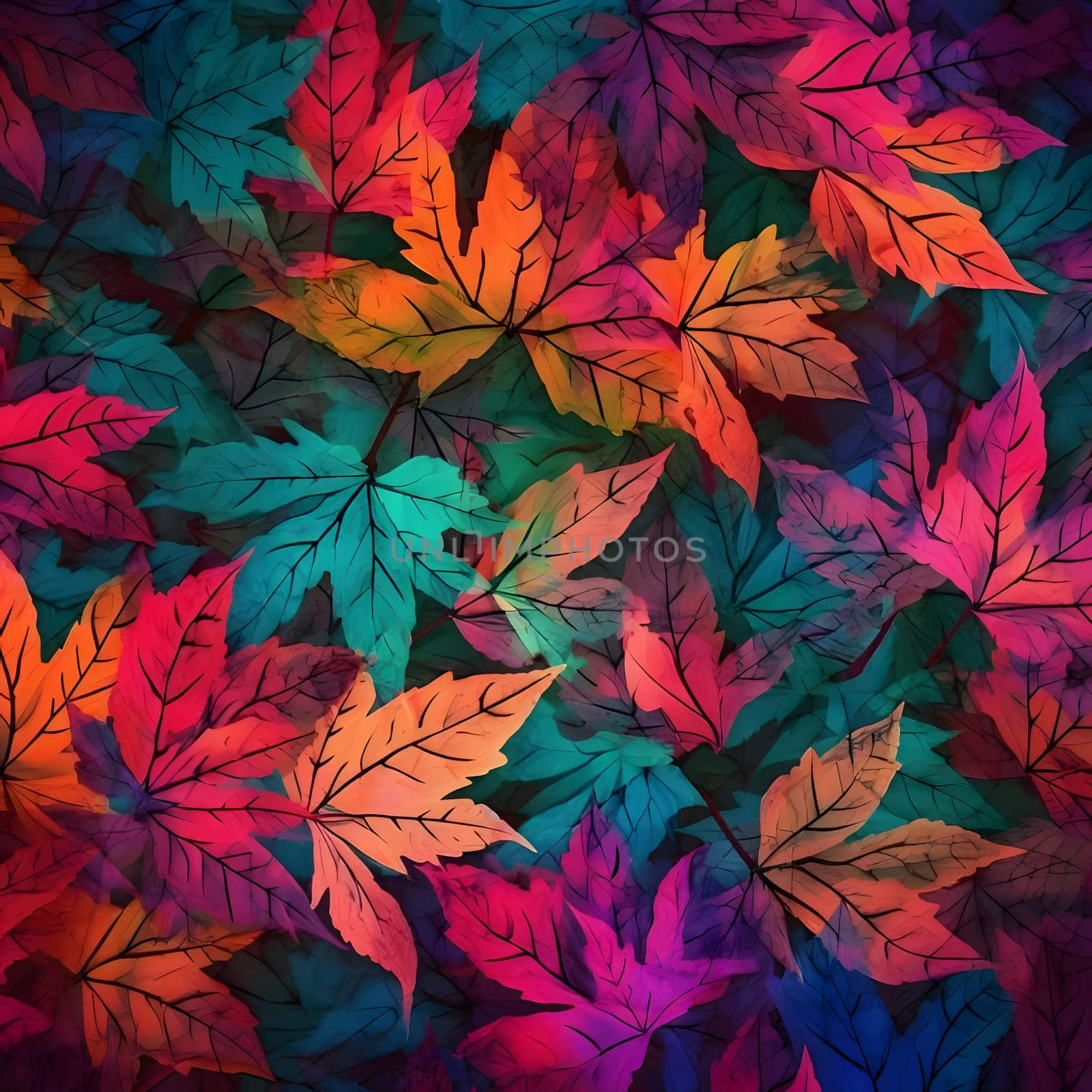 Seamless pattern with multicolored autumn leaves. Vector illustration. by ThemesS