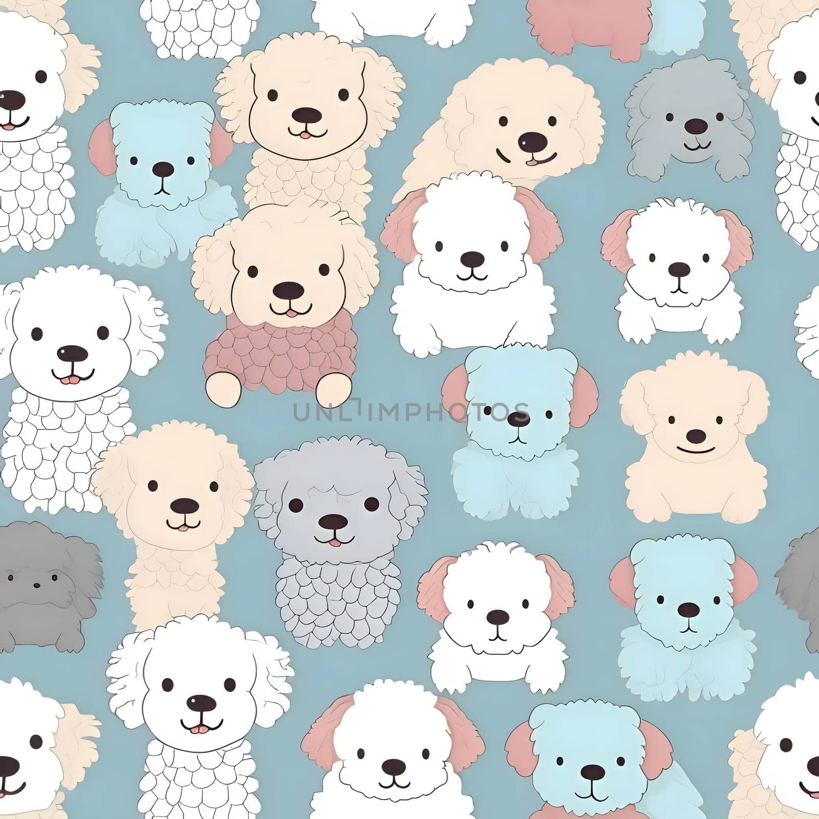 Seamless pattern with cute cartoon poodles. Vector illustration. by ThemesS