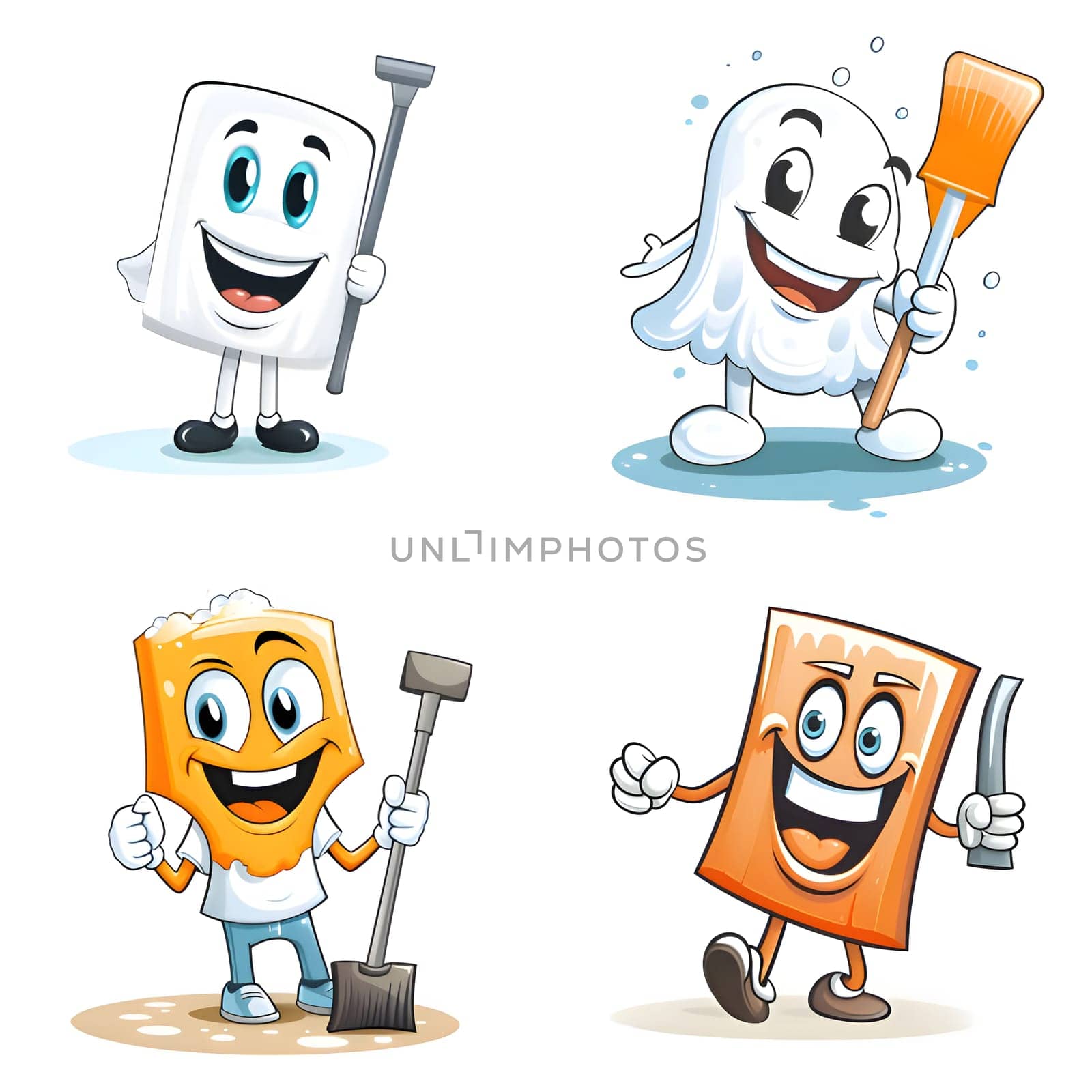 Cartoon ghost character with various tools. Vector illustration isolated on white background. by ThemesS