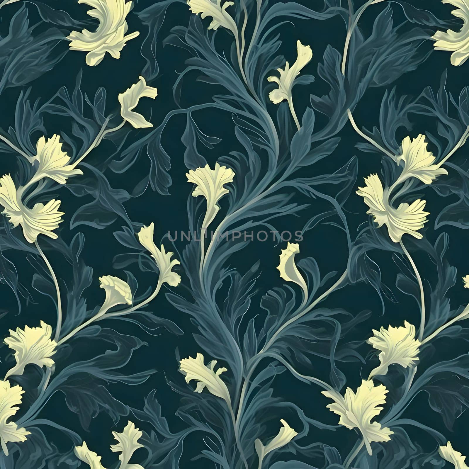 Patterns and banners backgrounds: Seamless floral pattern with yellow flowers on a dark blue background
