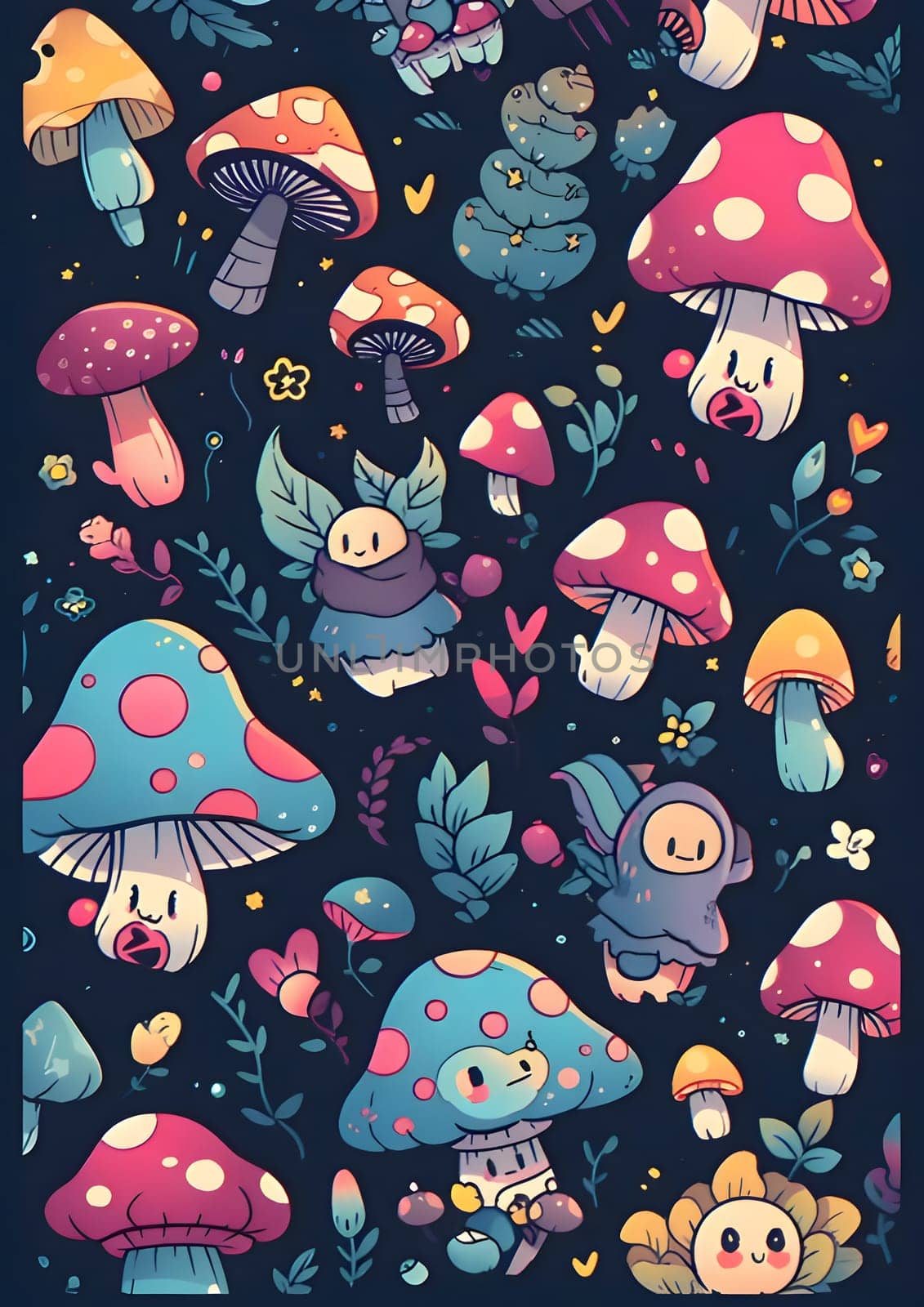 Patterns and banners backgrounds: Seamless pattern with cute cartoon amanita mushrooms. Vector illustration.