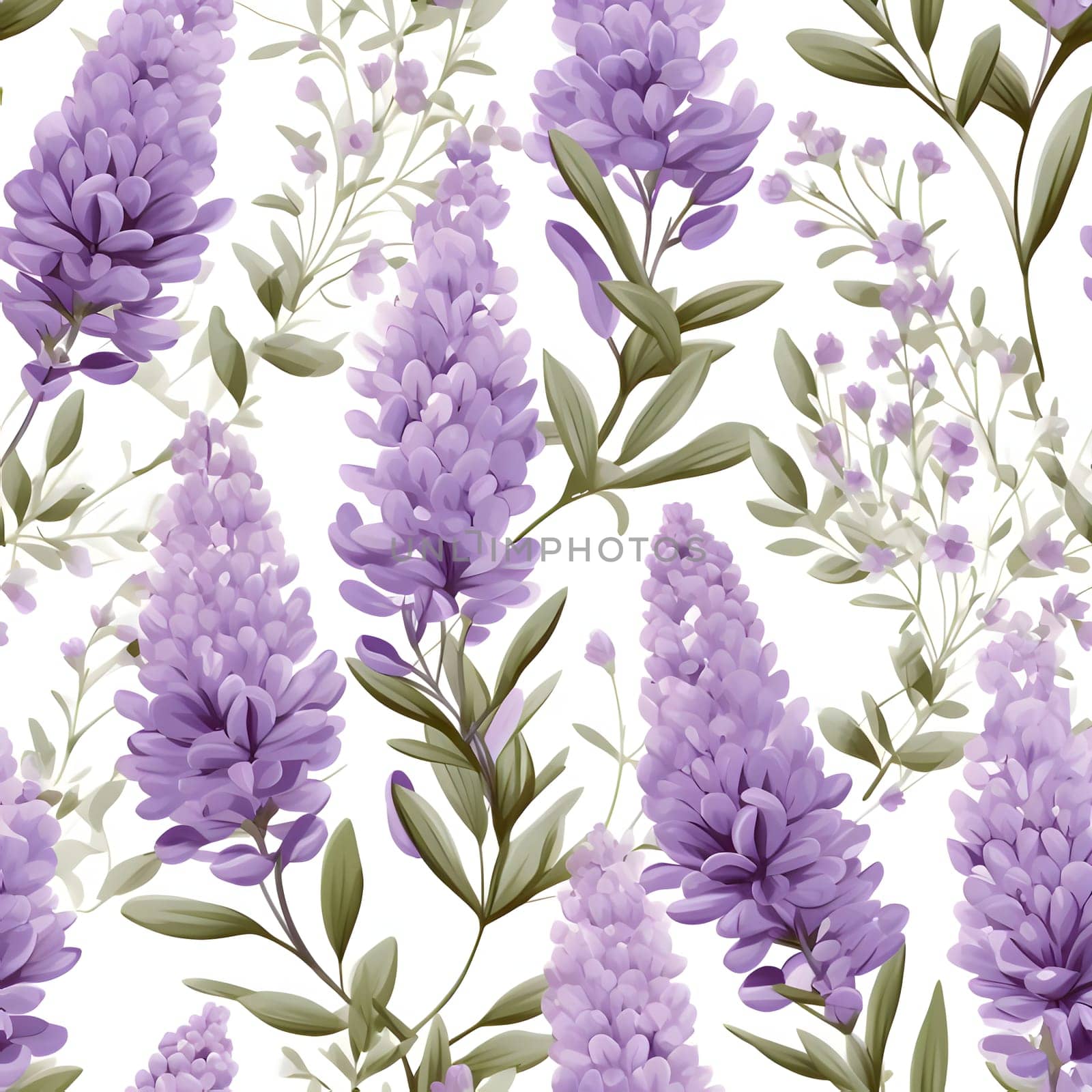 Watercolor lavender seamless pattern on white background. Vector illustration. by ThemesS