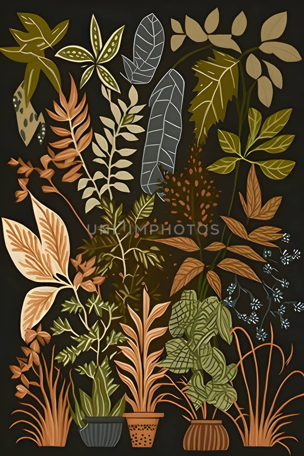 Patterns and banners backgrounds: Hand drawn vector illustration of plants in pots on blackboard background.