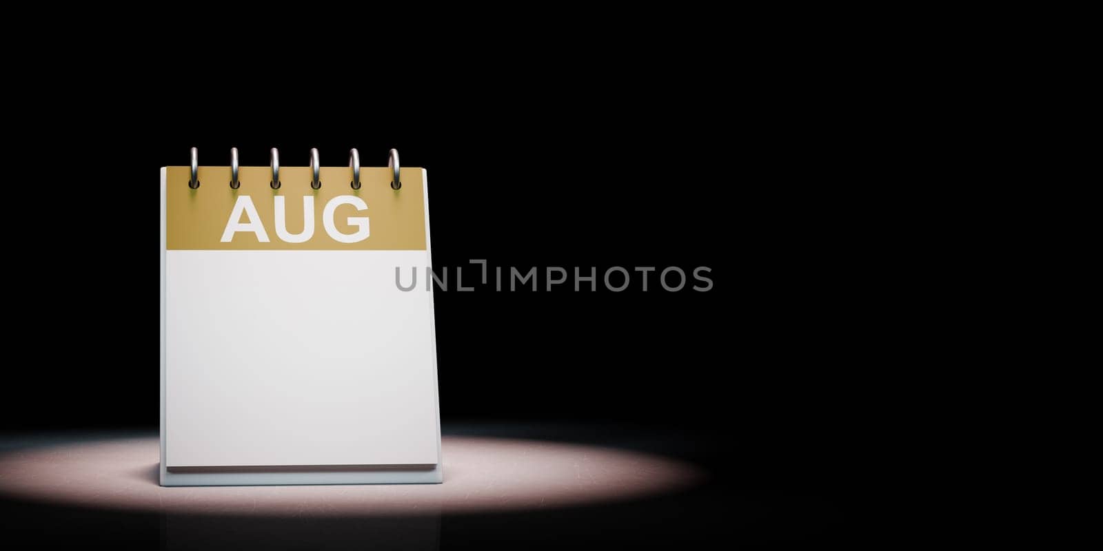 August Desk Calendar, Blank Day, Spotlighted on Black Background with Copy Space 3D Illustration