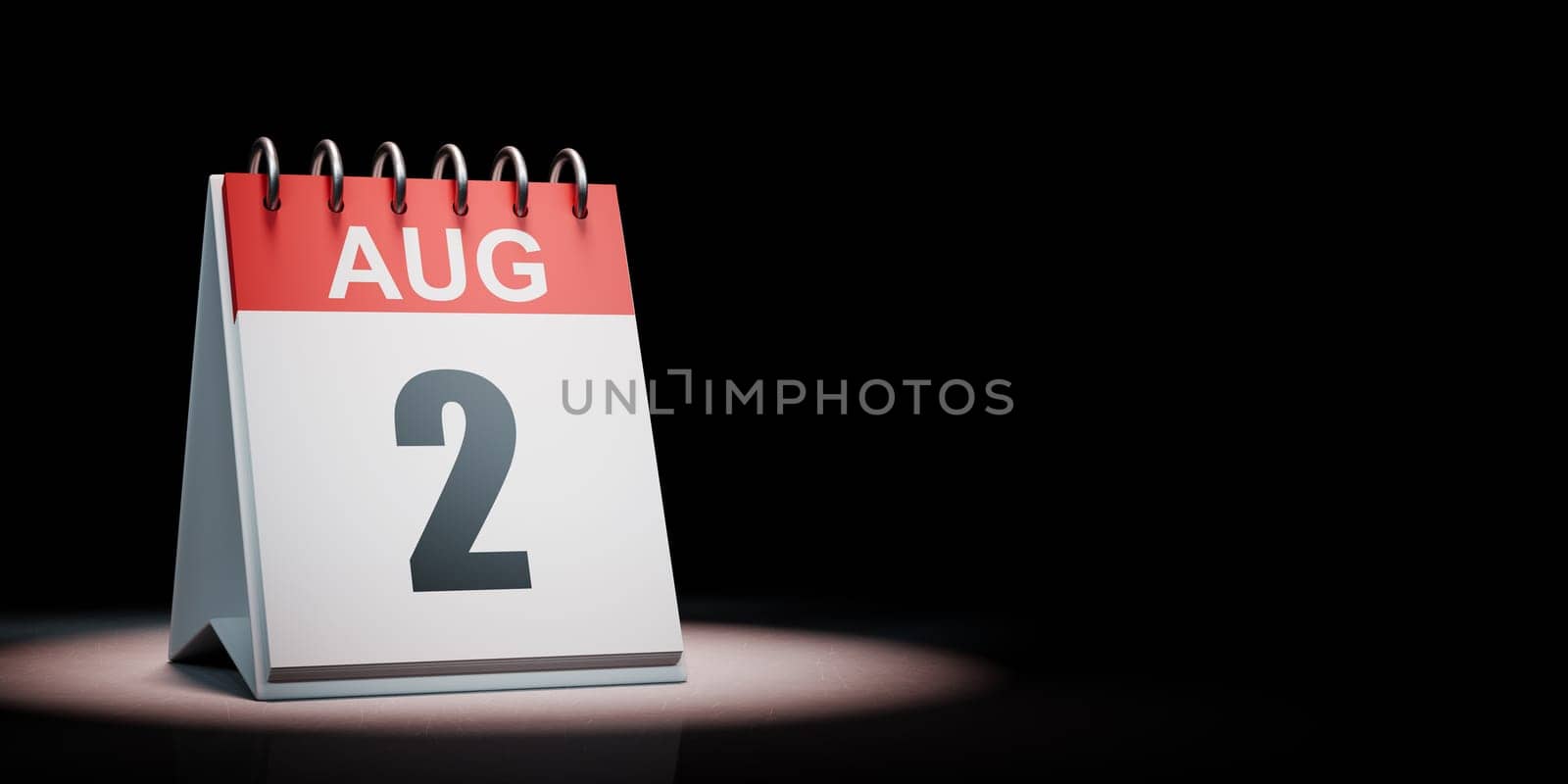 August 2 Calendar Spotlighted on Black Background by make