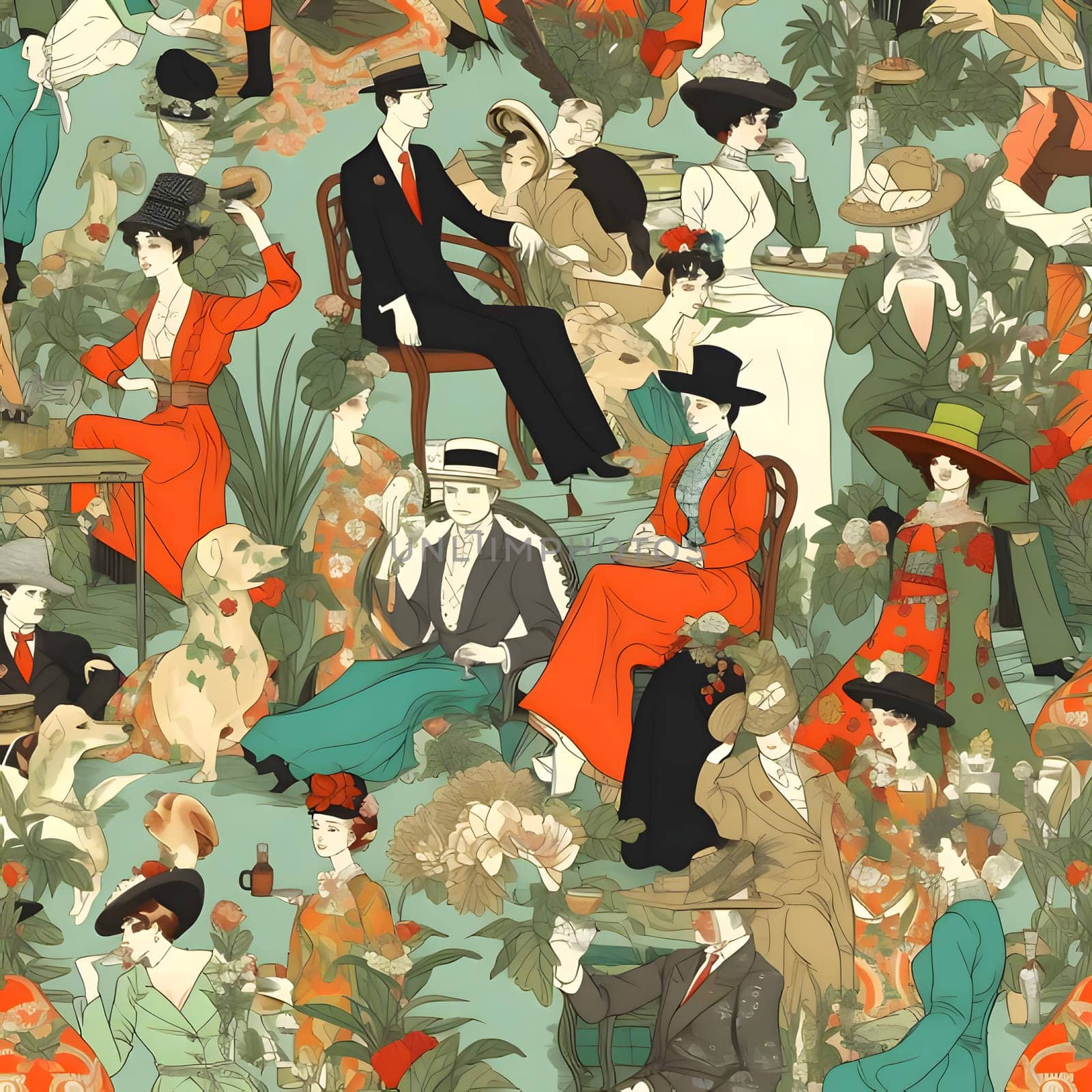 Seamless pattern with people in vintage style. Vector illustration. by ThemesS