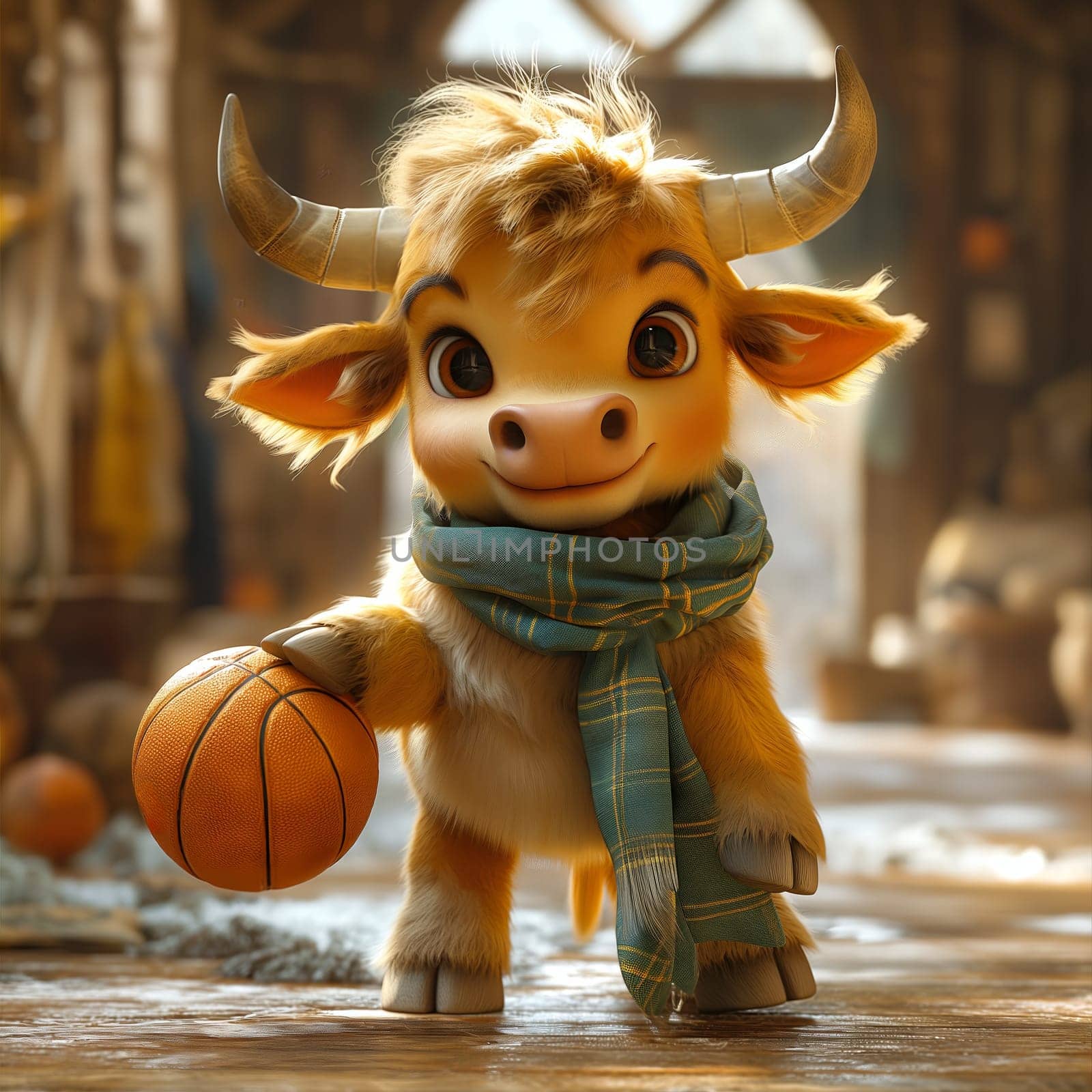 3D illustration of a bull playing basketball. by Fischeron