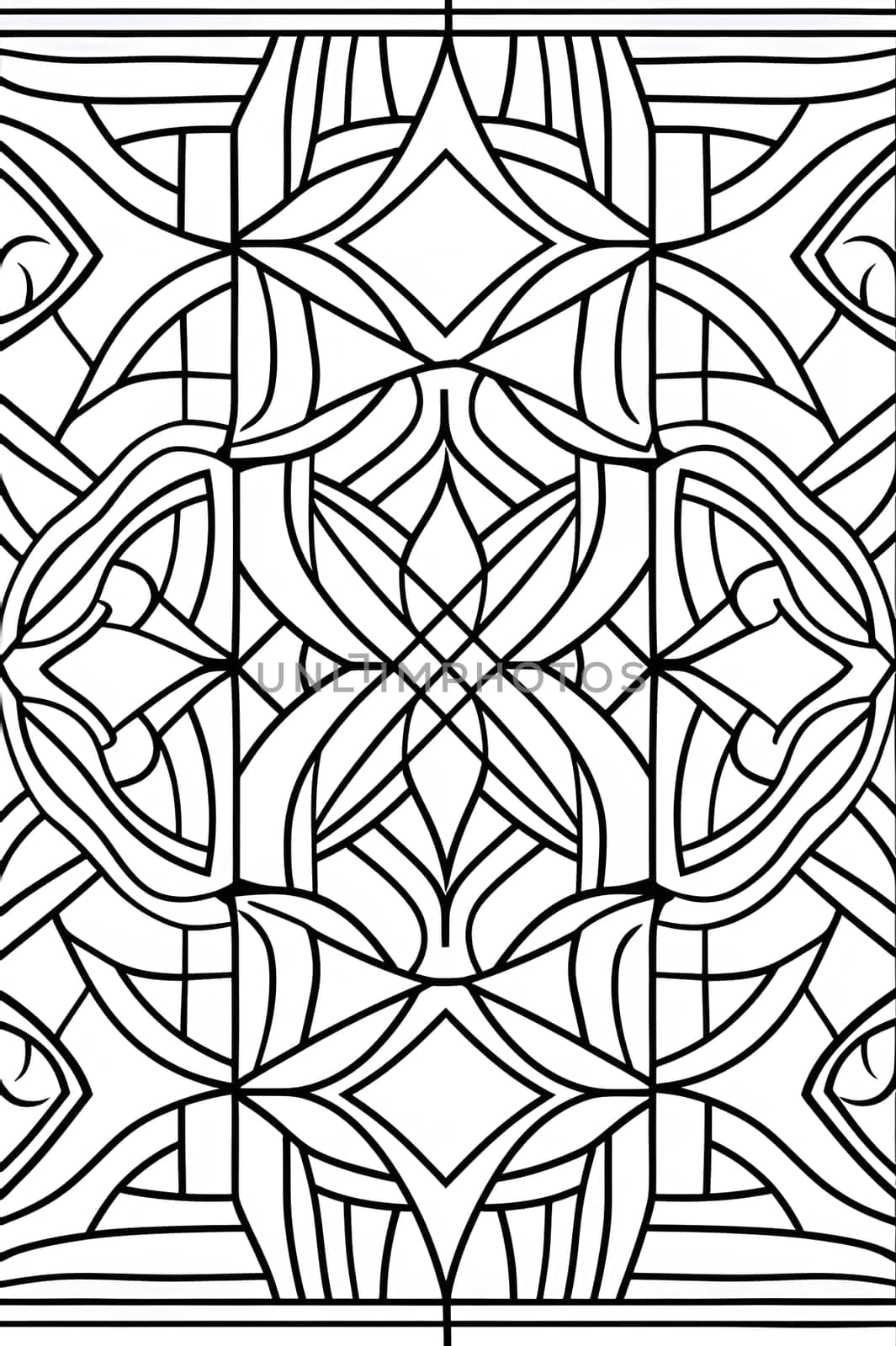 Patterns and banners backgrounds: Abstract coloring book page for adults. Black and white linear pattern.