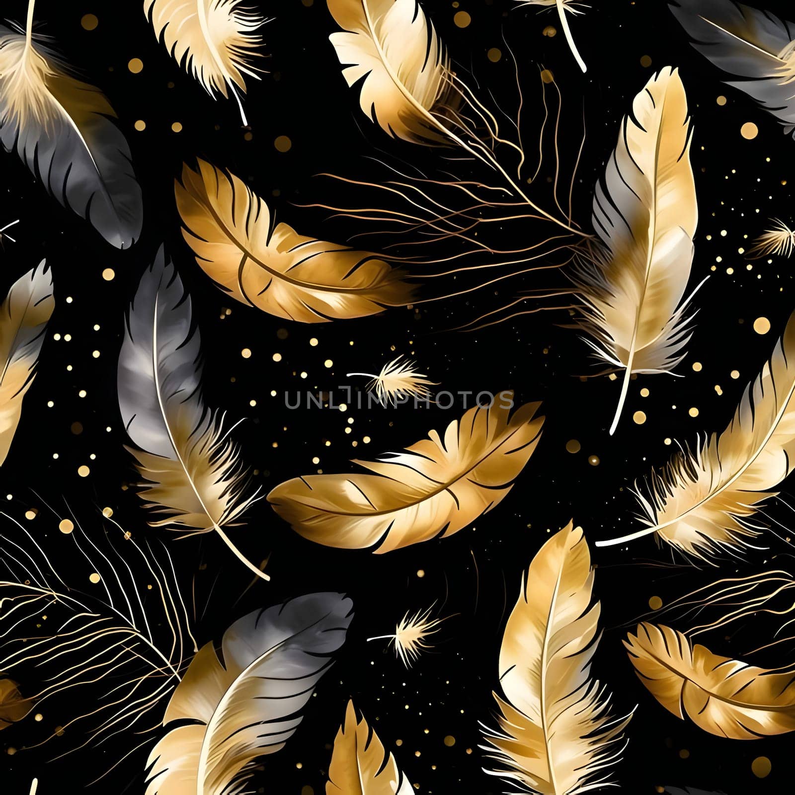 Seamless pattern with gold and black feathers. Vector illustration. by ThemesS