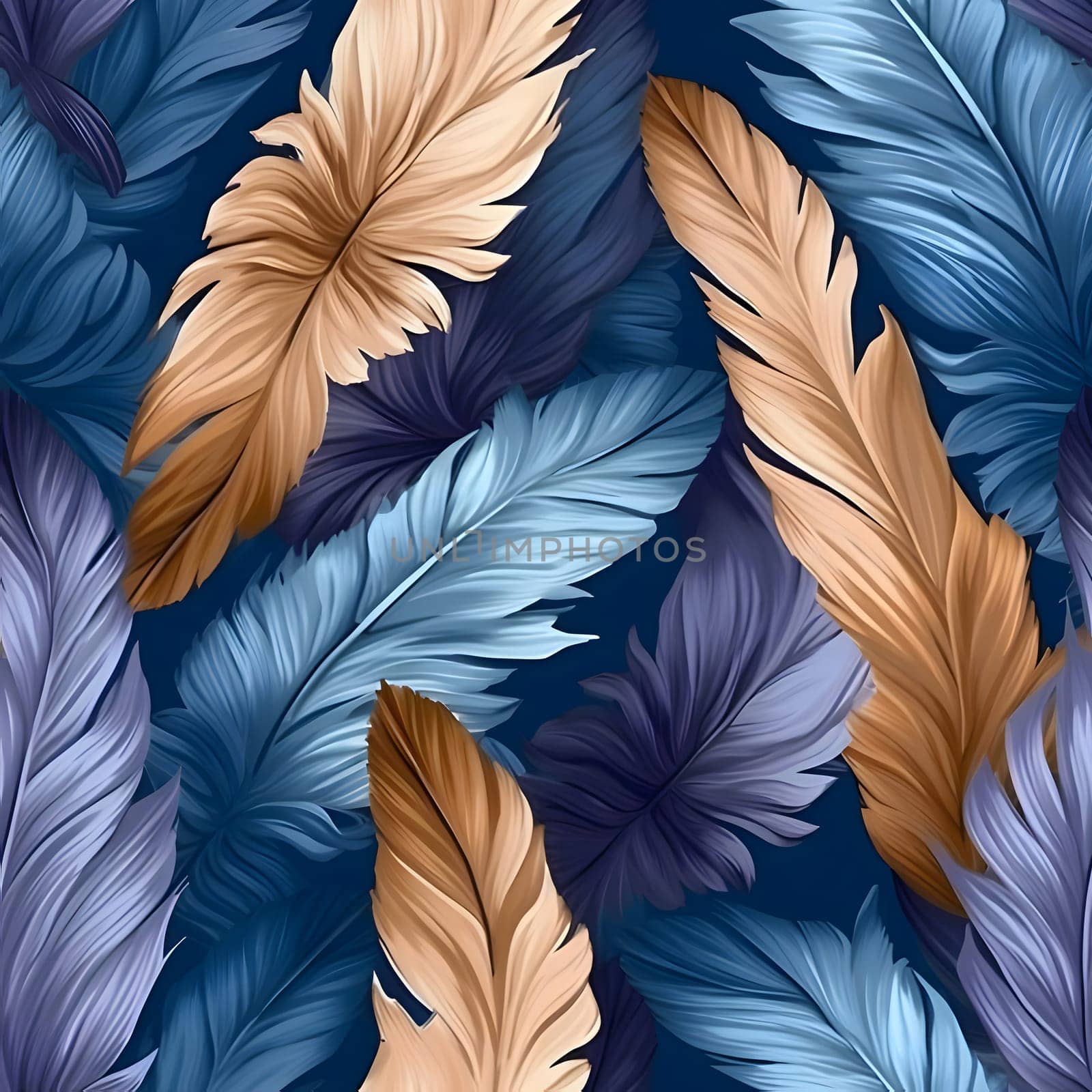 Patterns and banners backgrounds: Seamless pattern with colorful feathers on blue background. Vector illustration.