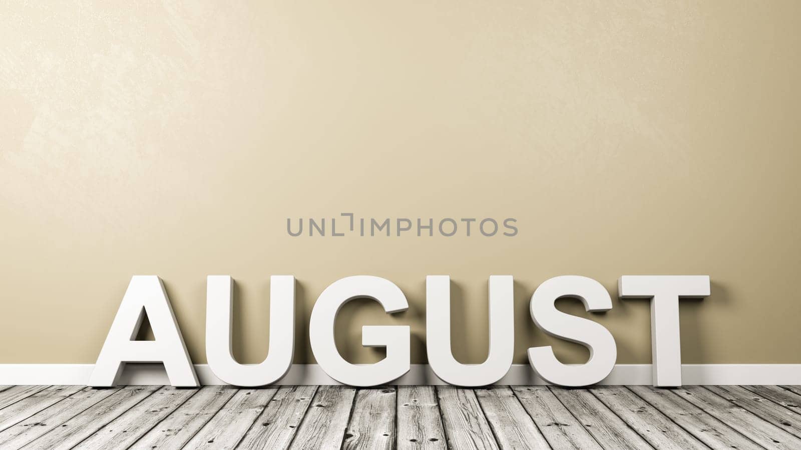 August Text on Wooden Floor Against Wall by make