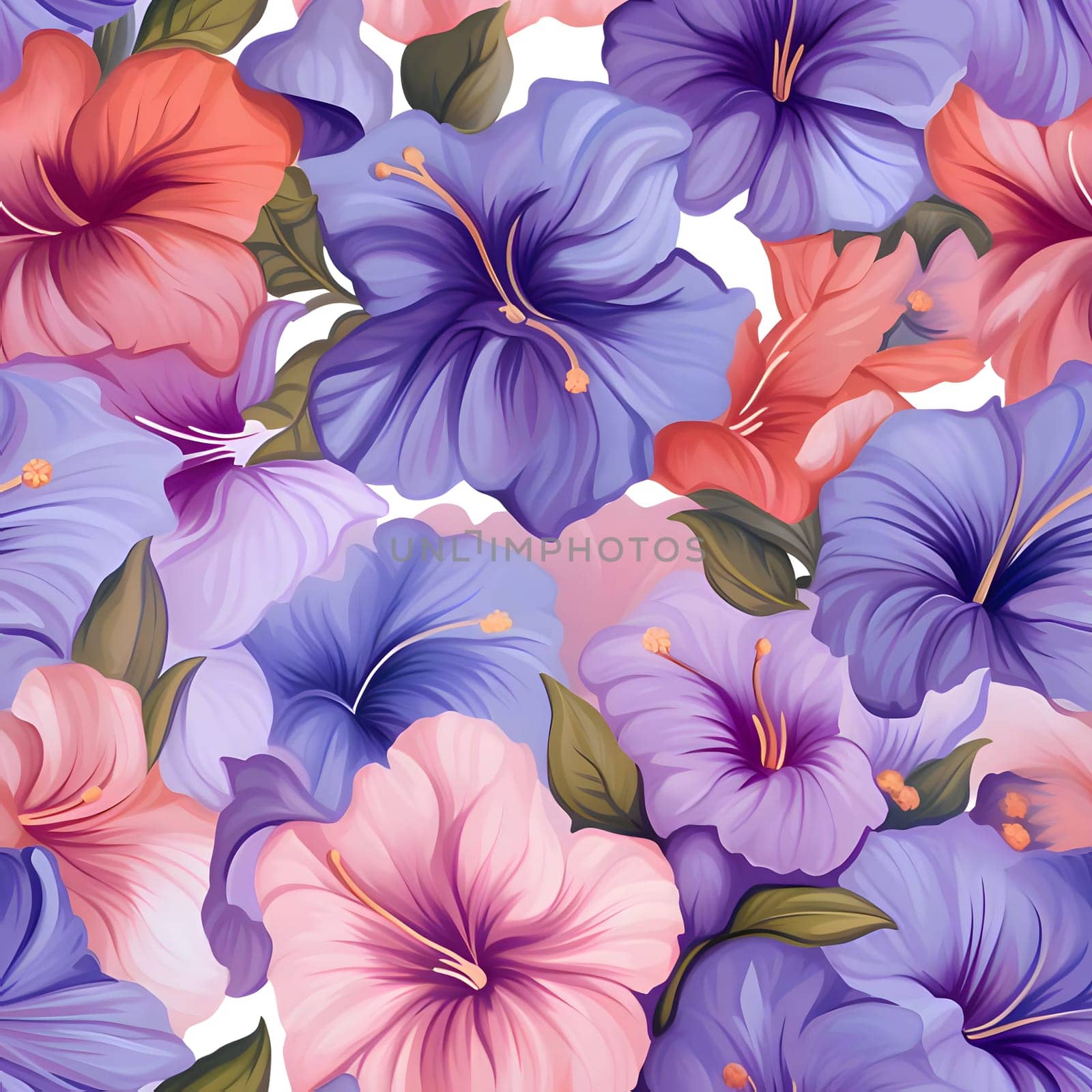 Seamless pattern with colorful hibiscus flowers. Vector illustration. by ThemesS