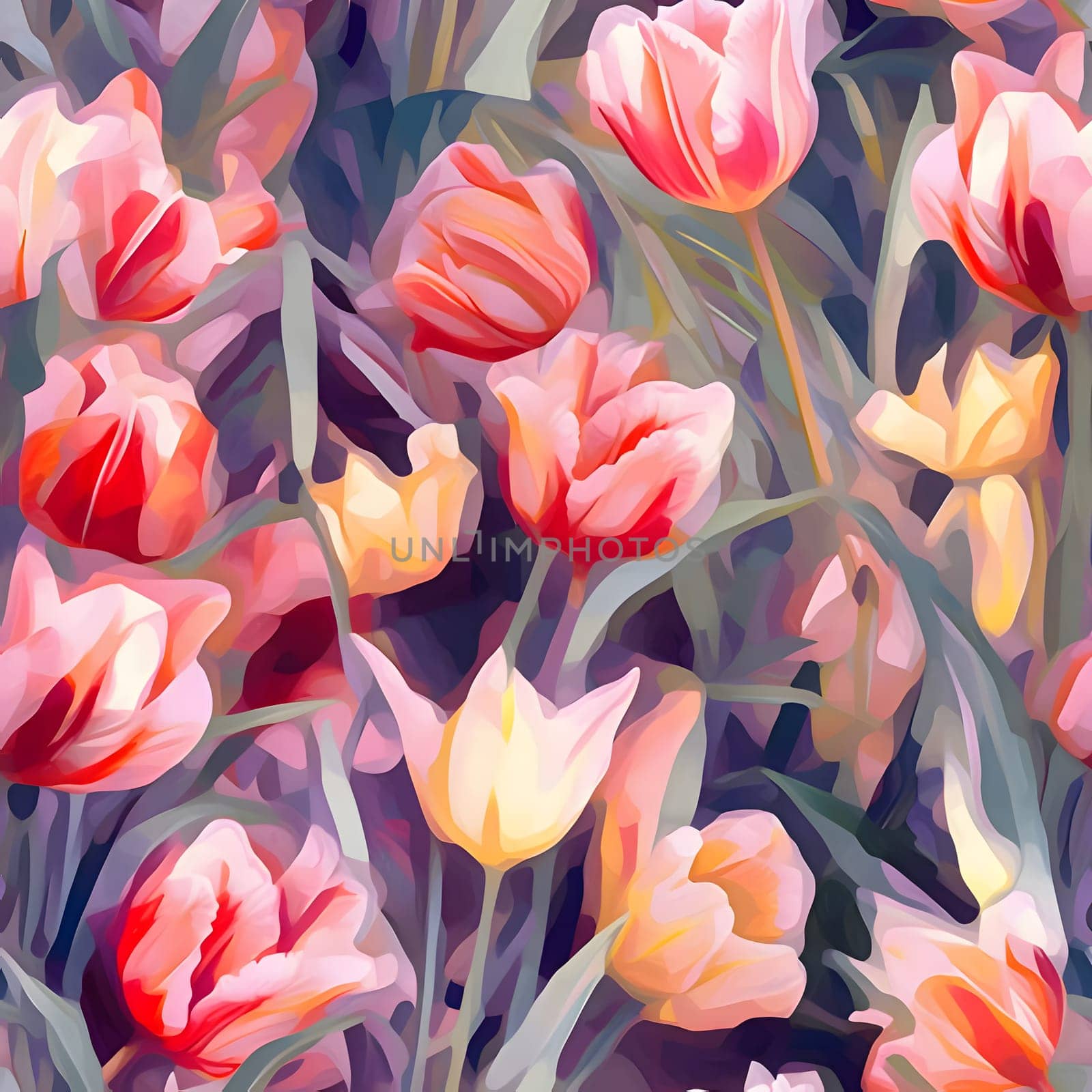 Seamless pattern with tulips. Watercolor illustration. Vector. by ThemesS