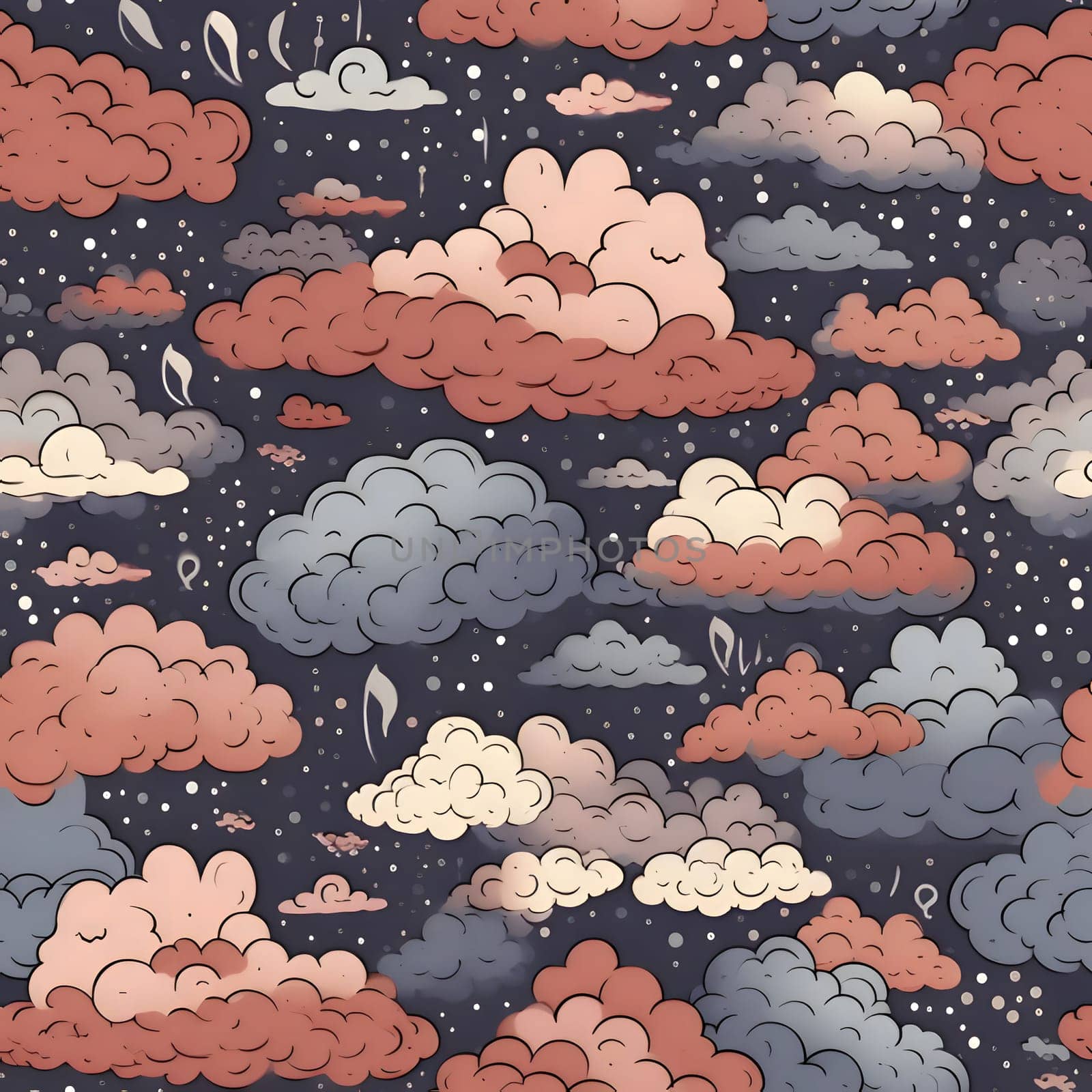 Patterns and banners backgrounds: Seamless pattern with clouds and rain. Vector illustration in cartoon style.