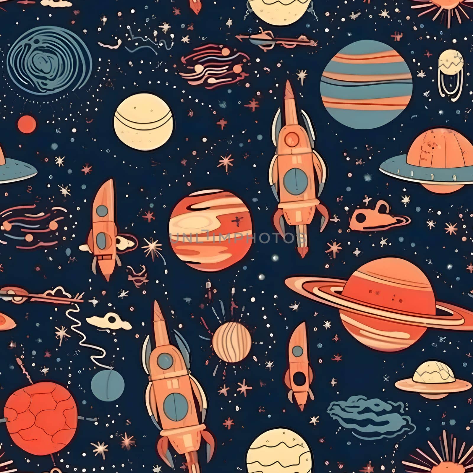 Seamless pattern with space elements. Hand drawn vector illustration. by ThemesS
