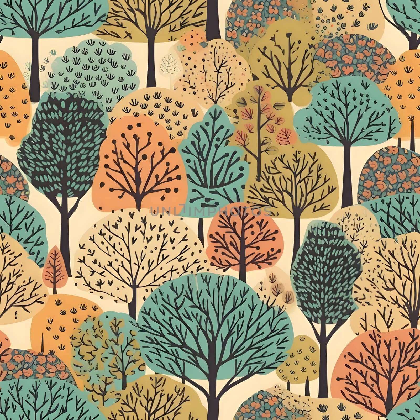 Patterns and banners backgrounds: Seamless pattern with autumn trees. Hand drawn vector illustration.