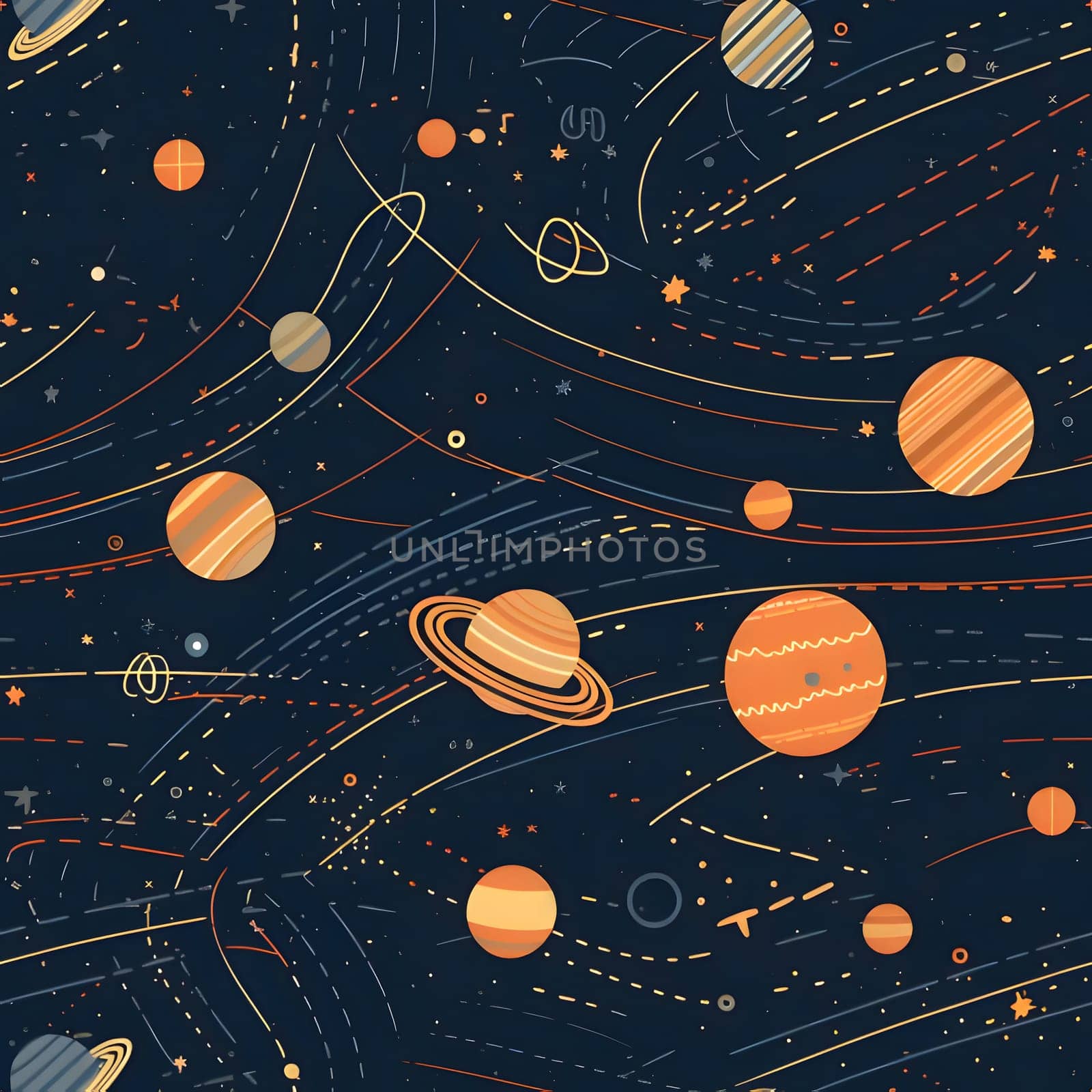 Seamless pattern with planets and stars in space. Vector illustration. by ThemesS