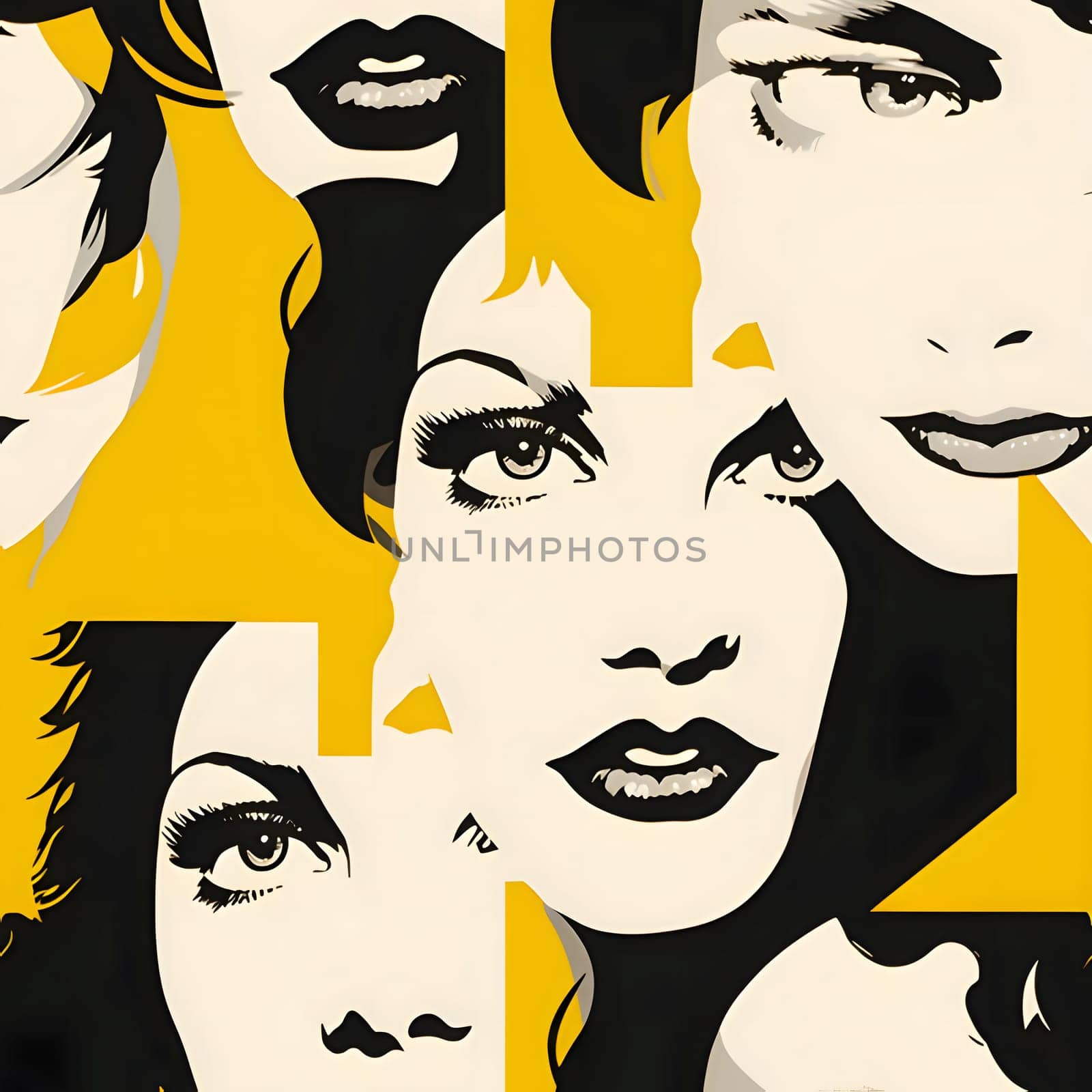 Patterns and banners backgrounds: Seamless pattern with beautiful women faces in retro style. Vector illustration.