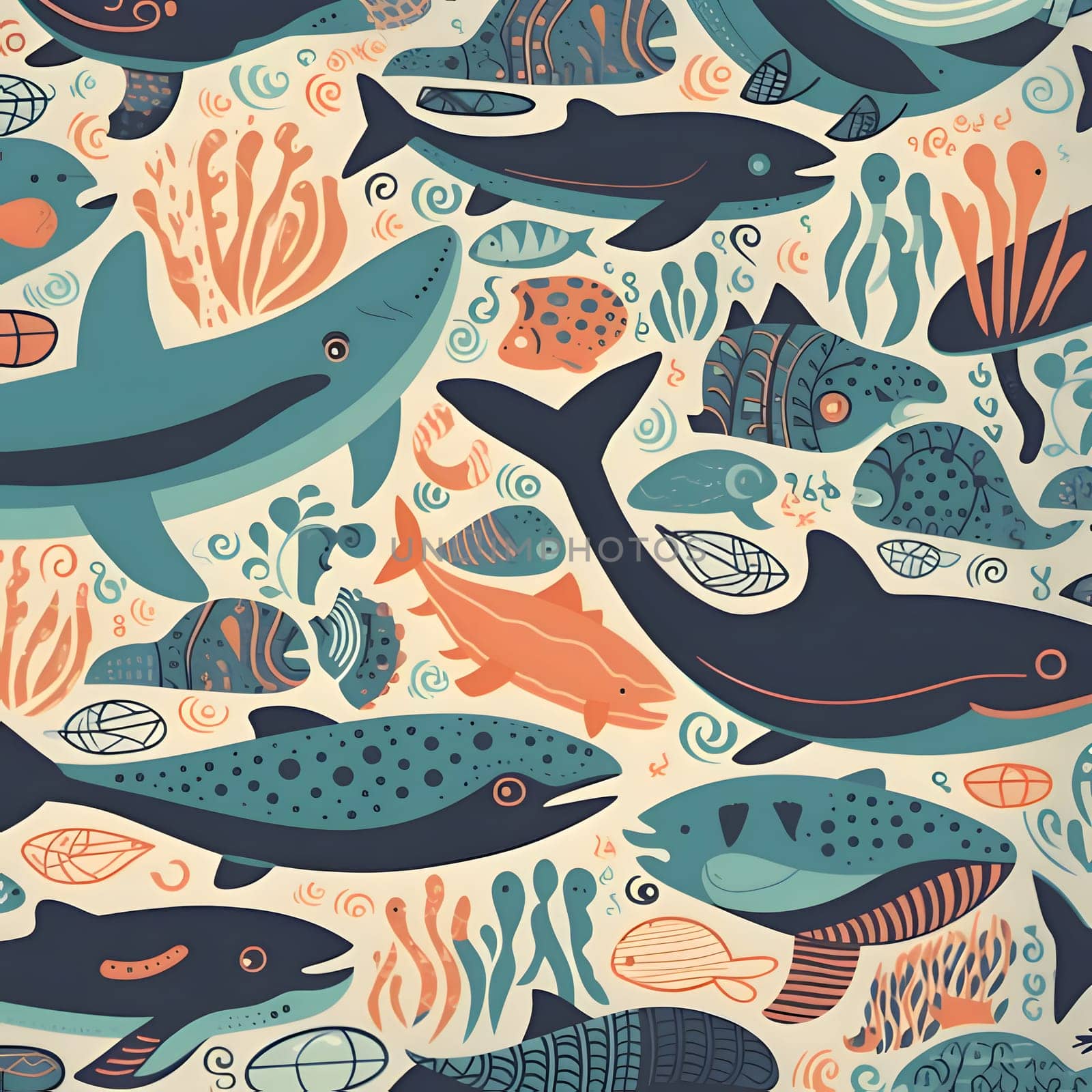 Seamless pattern with fish and seaweed. Vector illustration. by ThemesS