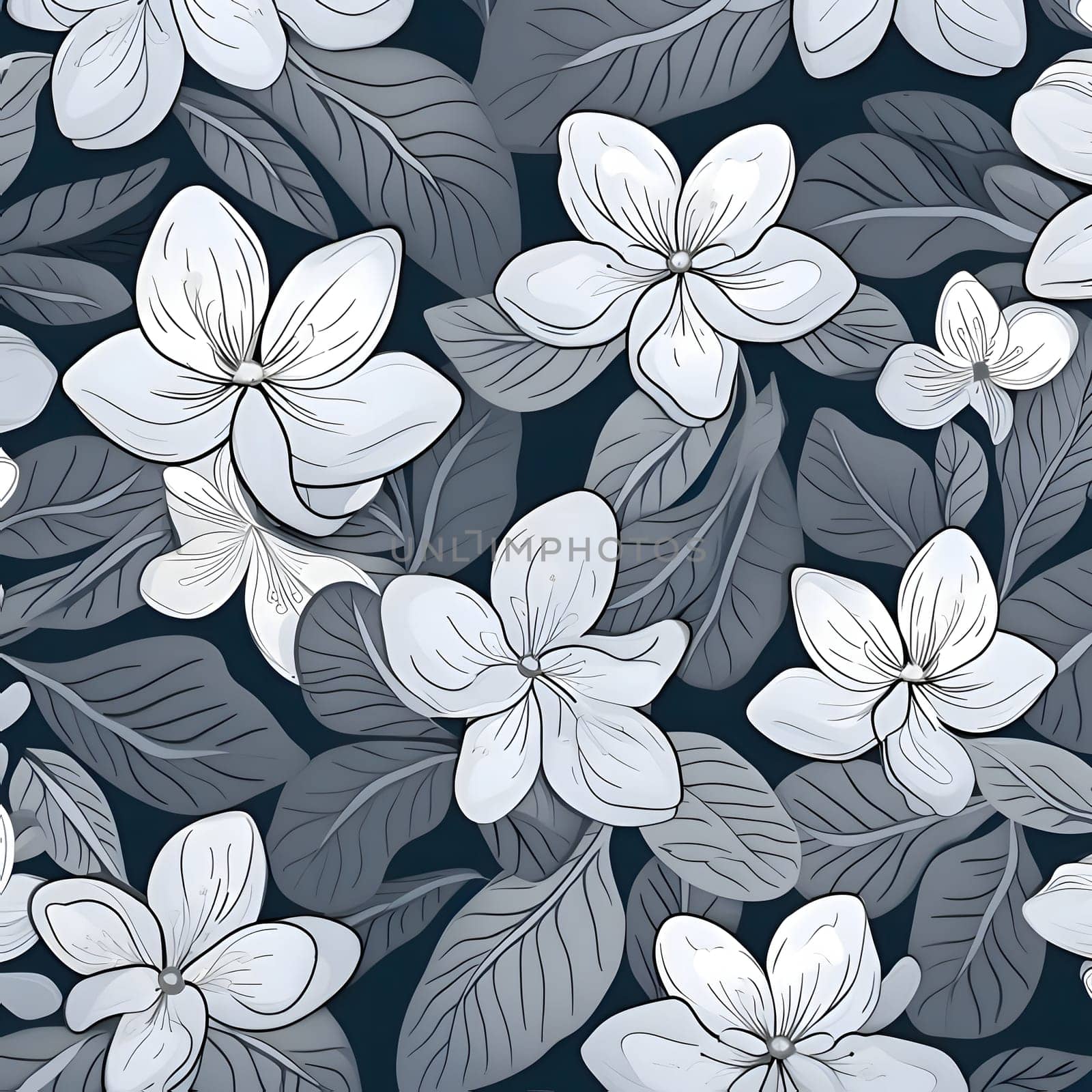 Seamless pattern with white flowers on dark blue background. Vector illustration. by ThemesS