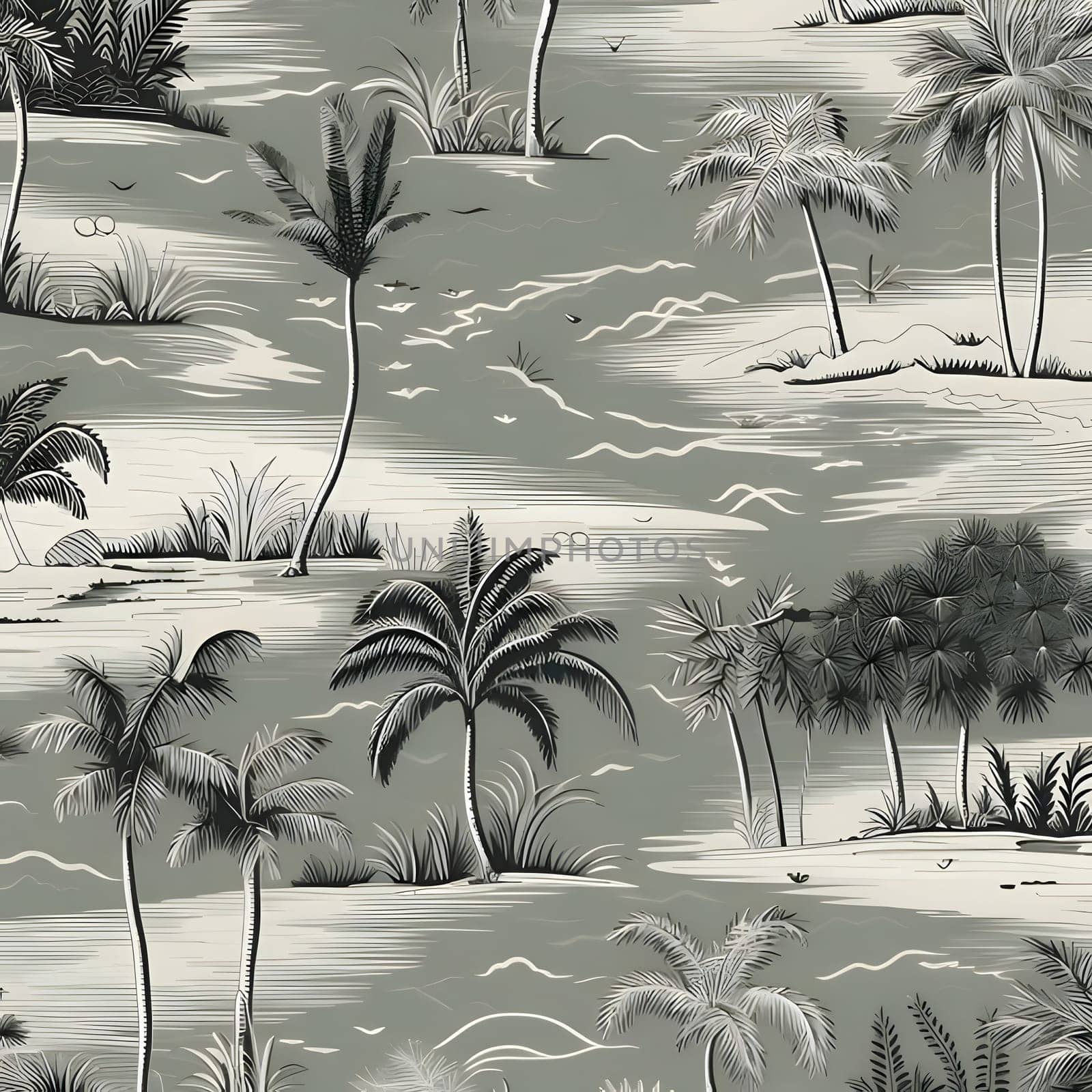 Seamless pattern with palm trees on the beach. Vector illustration by ThemesS