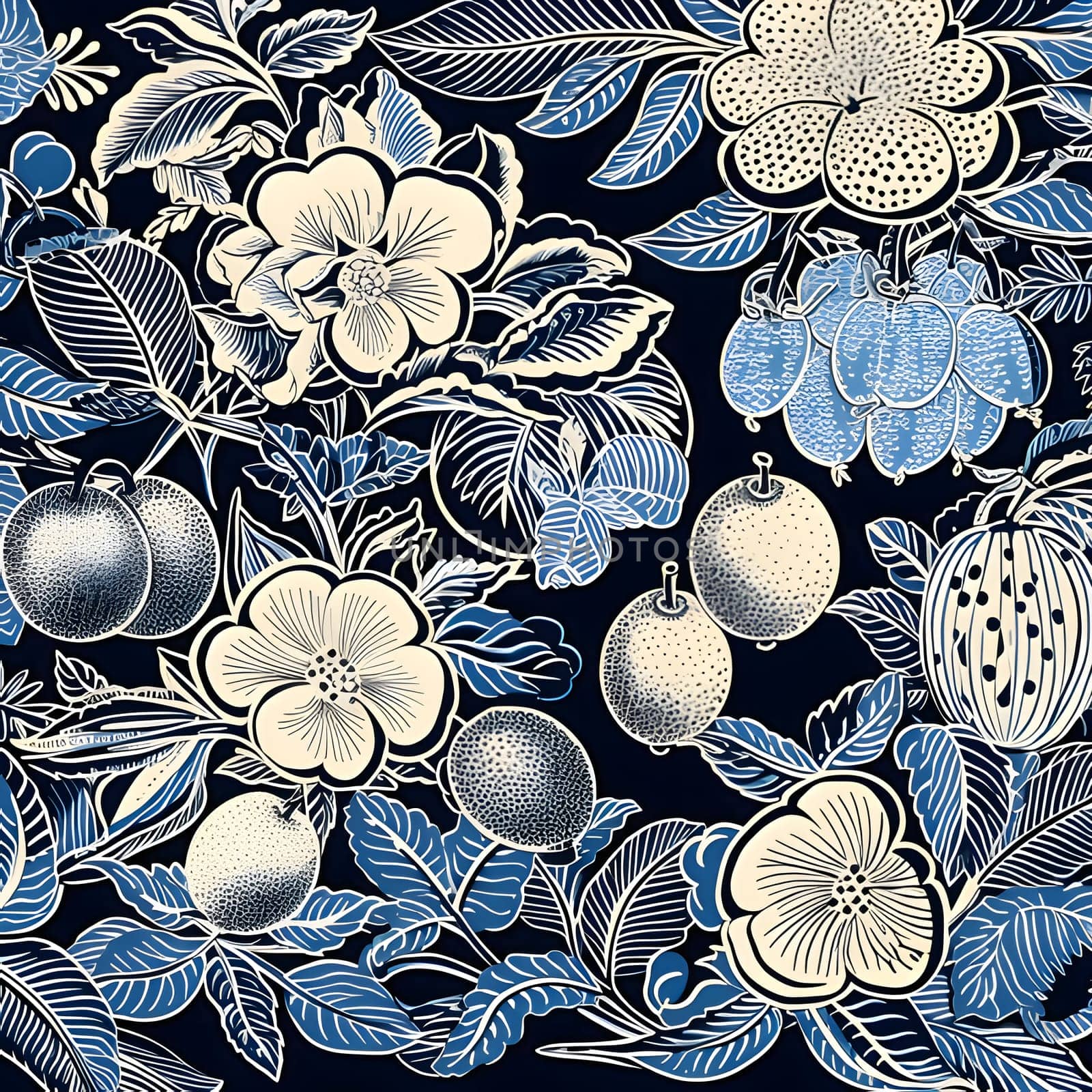 Seamless pattern with hand drawn flowers and fruits. Vector illustration. by ThemesS