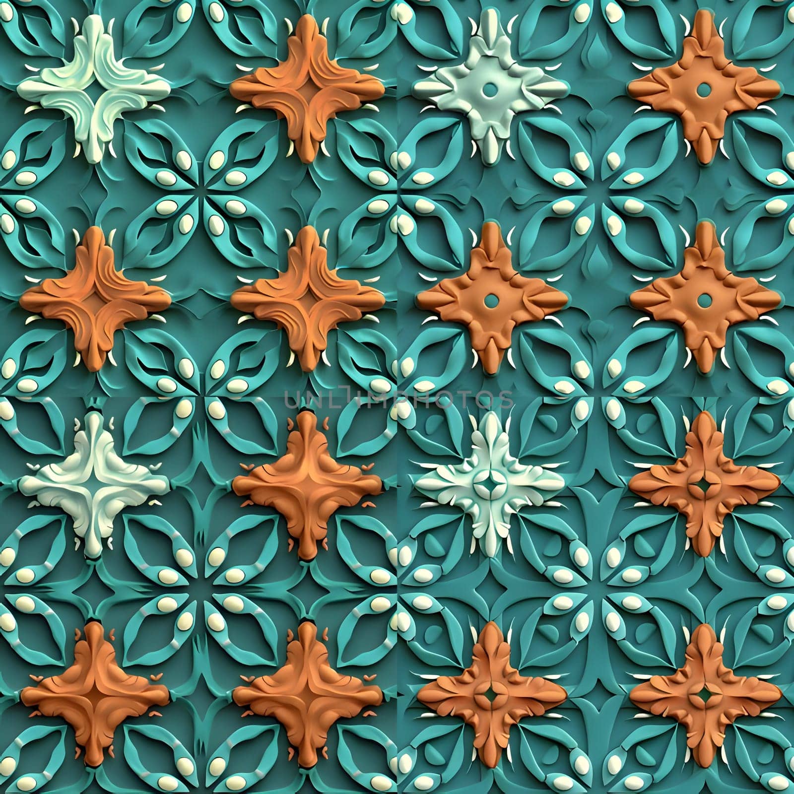 Seamless pattern with multicolored stars on turquoise background by ThemesS