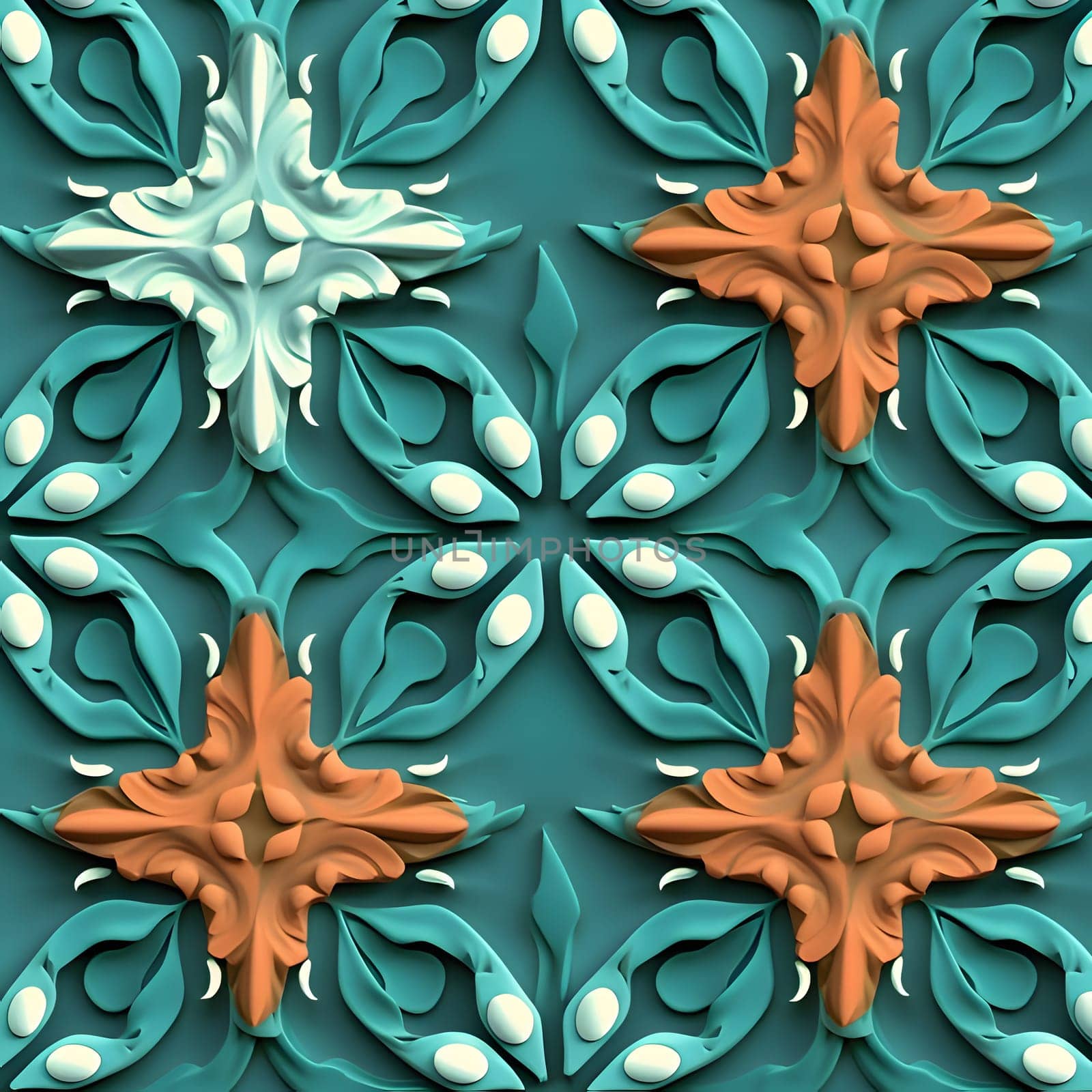 3D render of seamless background tile with embossed abstract ornament on leather by ThemesS
