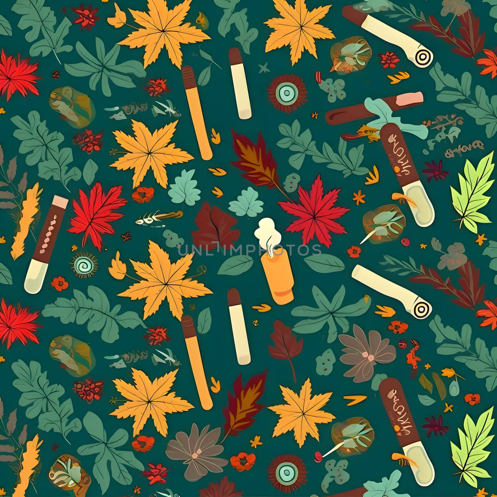 Patterns and banners backgrounds: Seamless pattern with autumn leaves and cigarettes. Vector illustration.